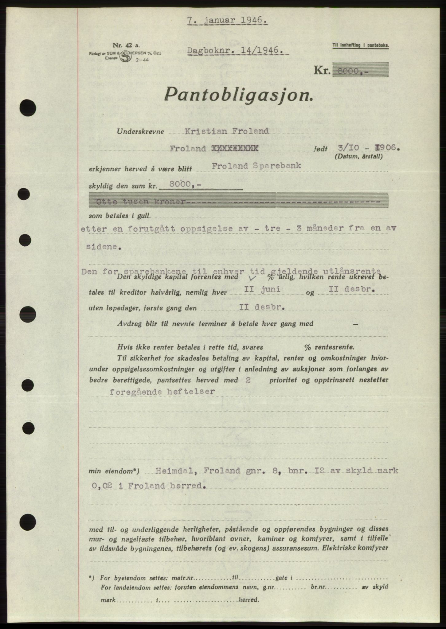 Nedenes sorenskriveri, SAK/1221-0006/G/Gb/Gbb/L0003: Mortgage book no. B3b, 1946-1946, Diary no: : 14/1946
