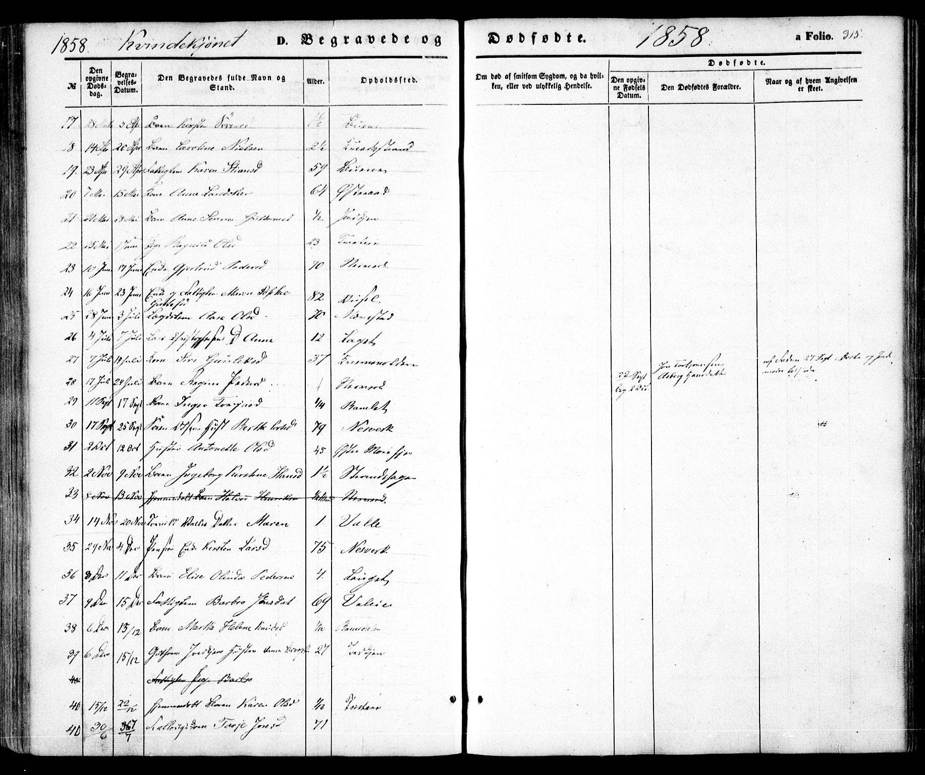 Holt sokneprestkontor, AV/SAK-1111-0021/F/Fa/L0008: Parish register (official) no. A 8, 1849-1860, p. 315