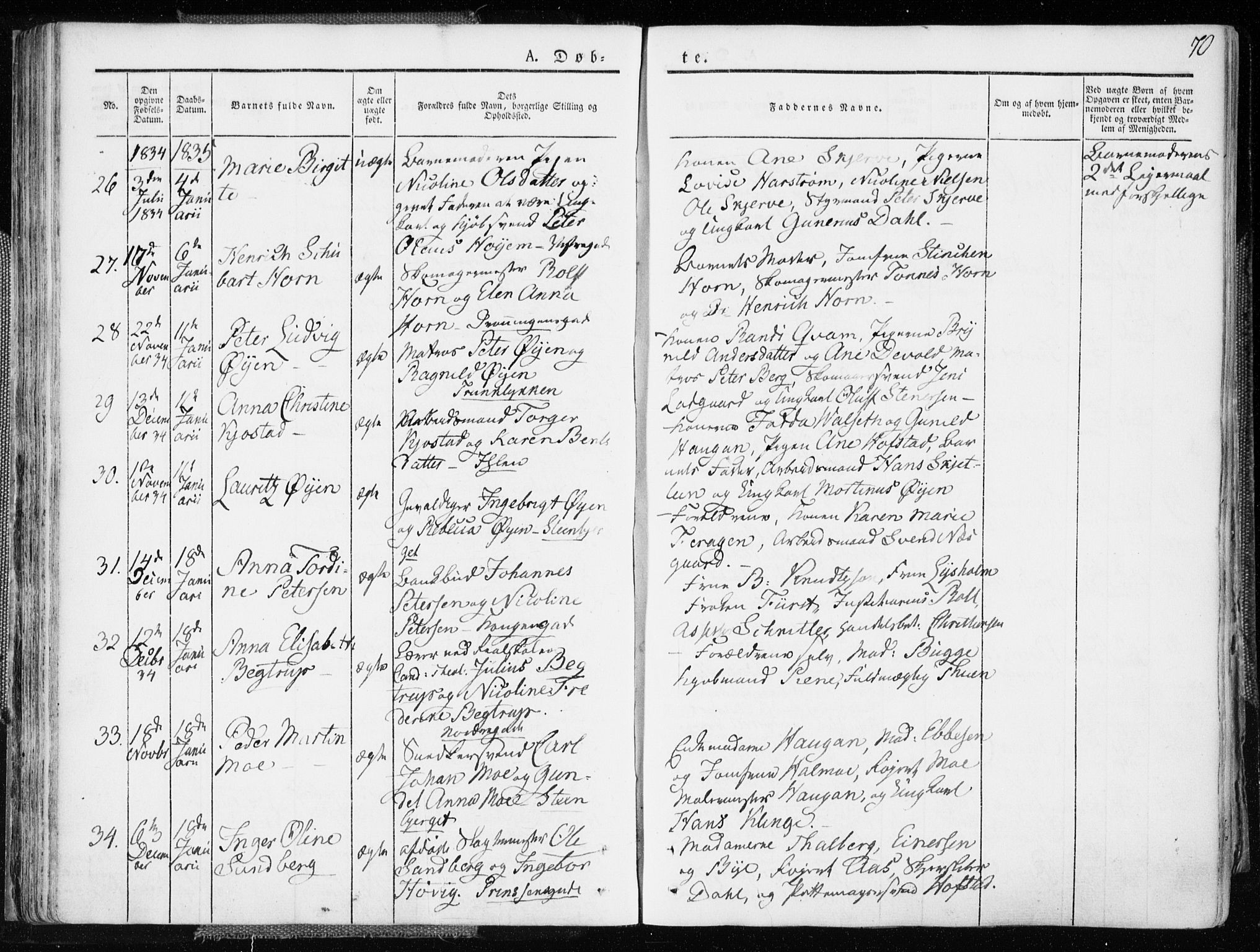 Ministerialprotokoller, klokkerbøker og fødselsregistre - Sør-Trøndelag, SAT/A-1456/601/L0047: Parish register (official) no. 601A15, 1831-1839, p. 70
