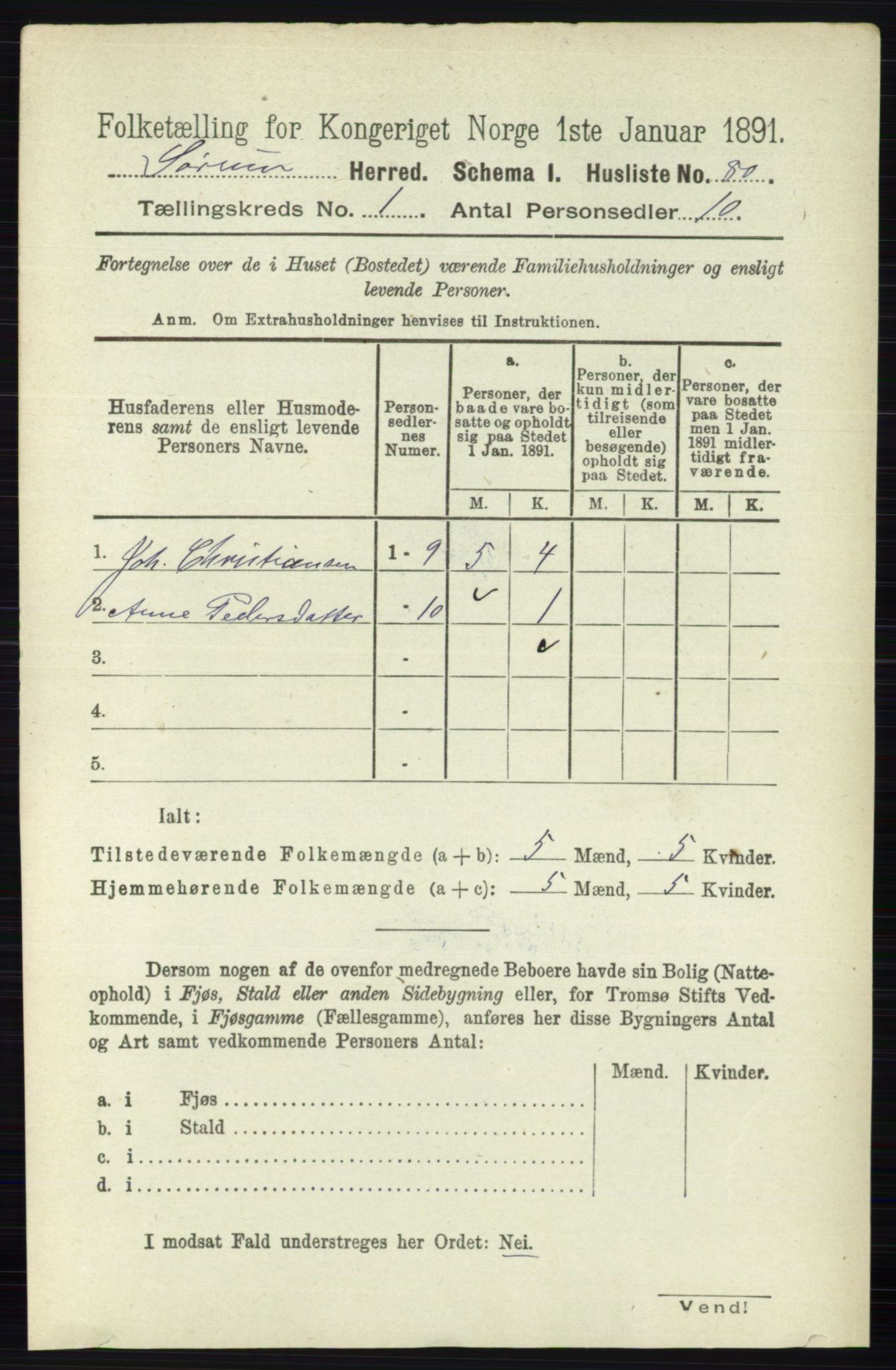 RA, 1891 census for 0226 Sørum, 1891, p. 99