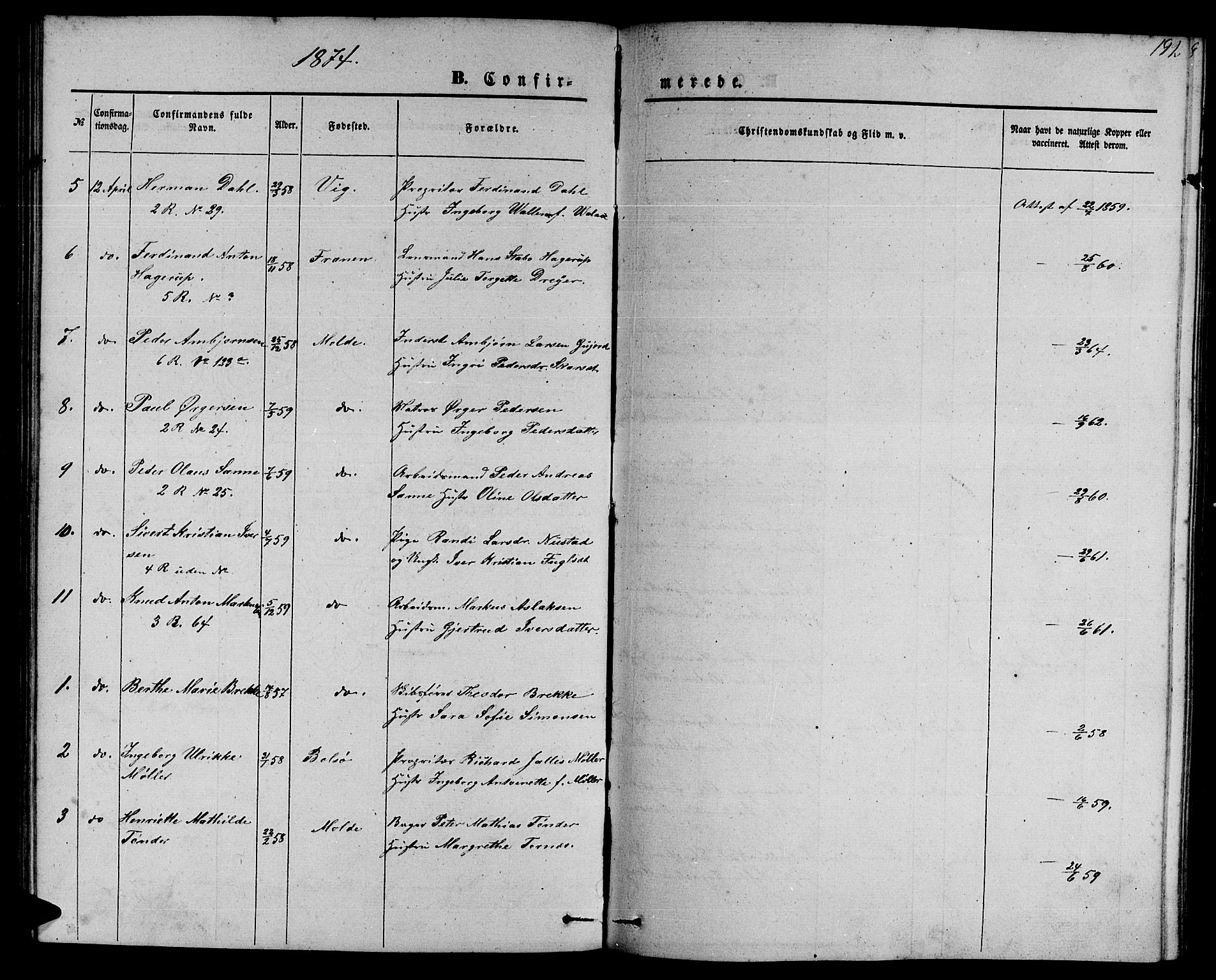 Ministerialprotokoller, klokkerbøker og fødselsregistre - Møre og Romsdal, AV/SAT-A-1454/558/L0701: Parish register (copy) no. 558C02, 1862-1879, p. 192