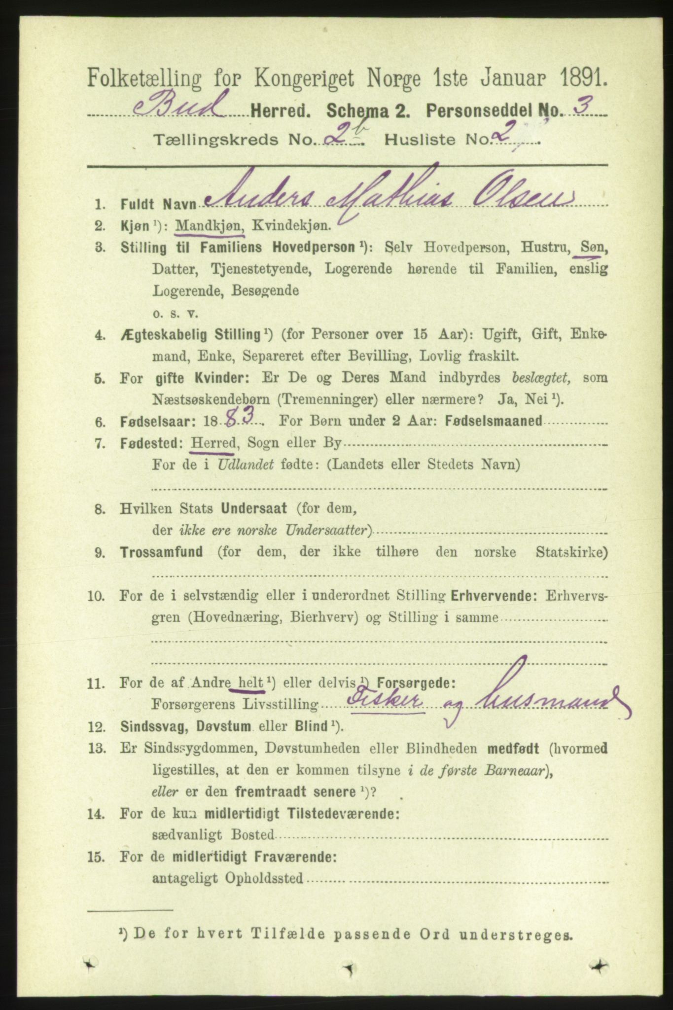 RA, 1891 census for 1549 Bud, 1891, p. 1233