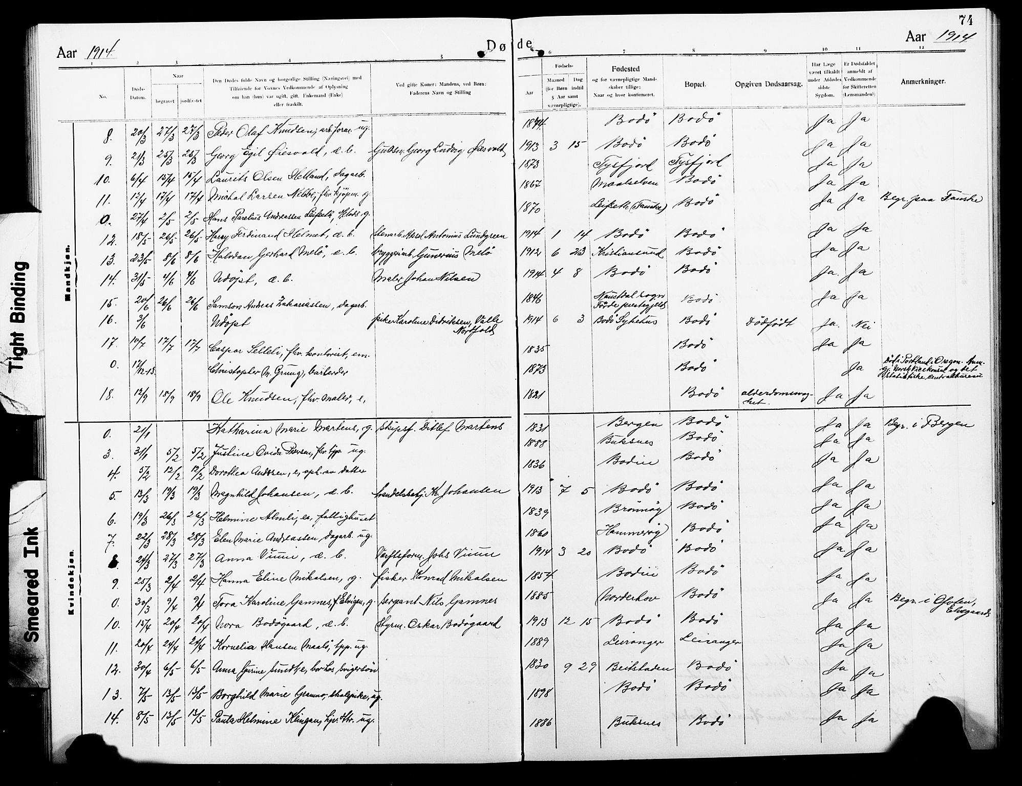 Ministerialprotokoller, klokkerbøker og fødselsregistre - Nordland, AV/SAT-A-1459/801/L0035: Parish register (copy) no. 801C10, 1910-1923, p. 74