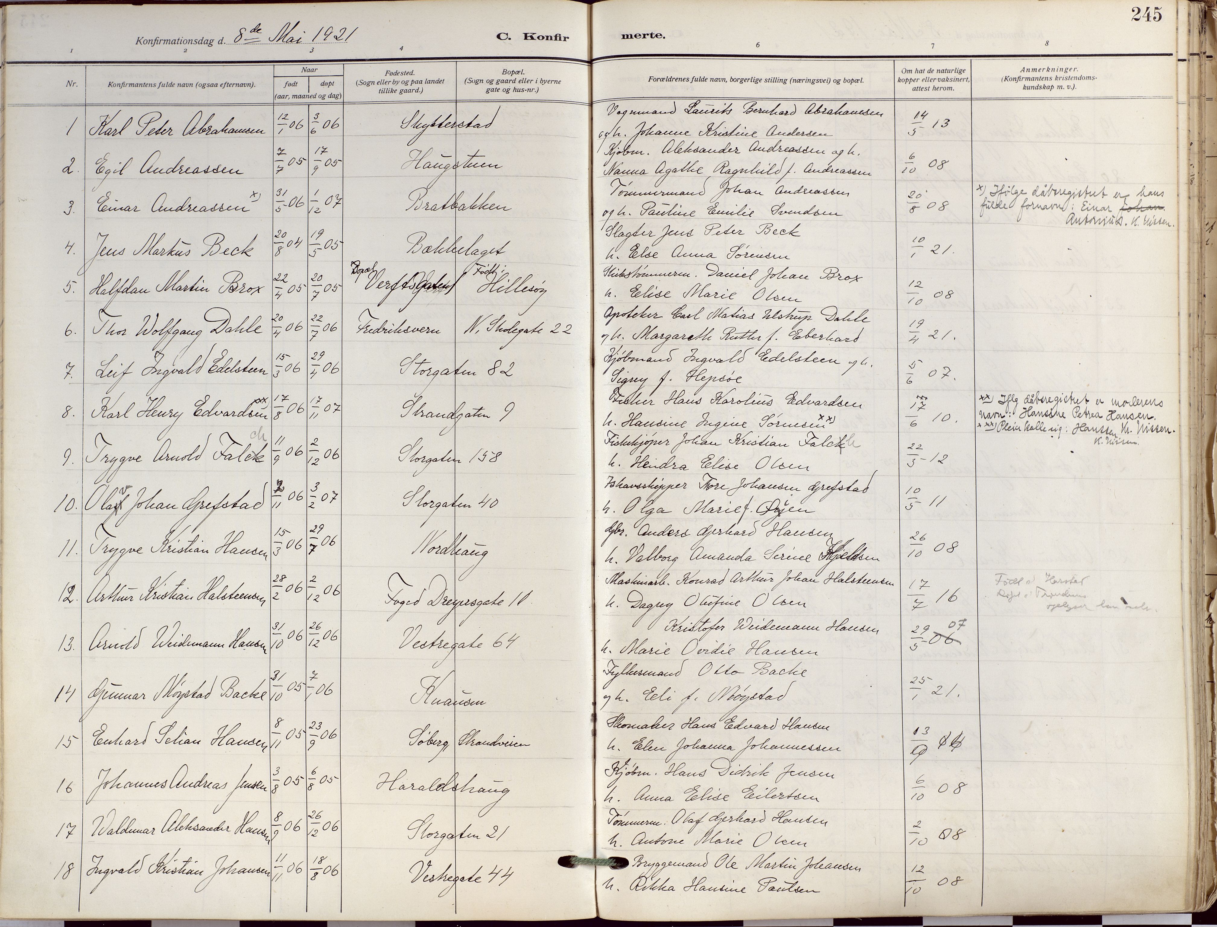 Tromsø sokneprestkontor/stiftsprosti/domprosti, AV/SATØ-S-1343/G/Ga/L0019kirke: Parish register (official) no. 19, 1917-1927, p. 245