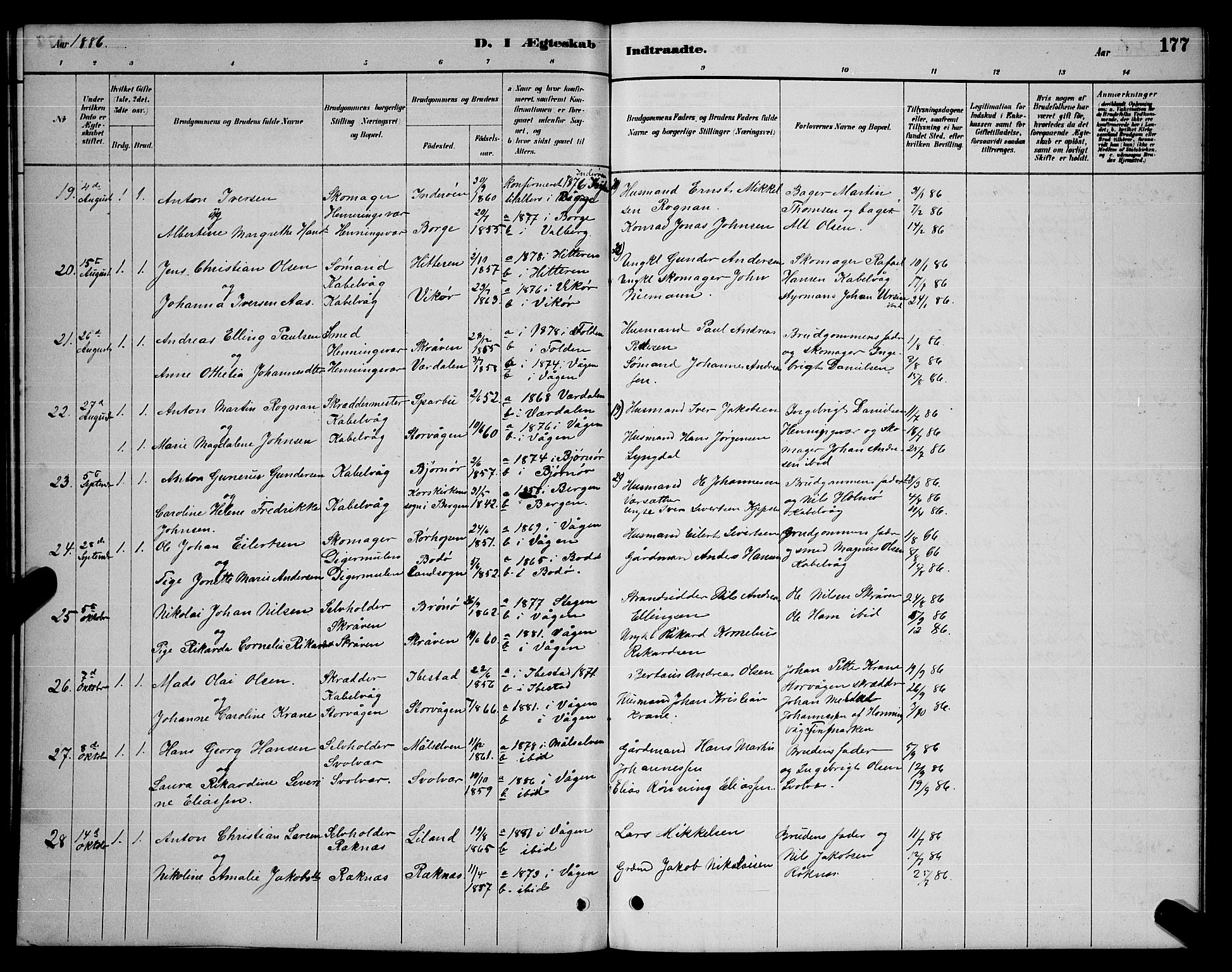 Ministerialprotokoller, klokkerbøker og fødselsregistre - Nordland, SAT/A-1459/874/L1076: Parish register (copy) no. 874C05, 1884-1890, p. 177
