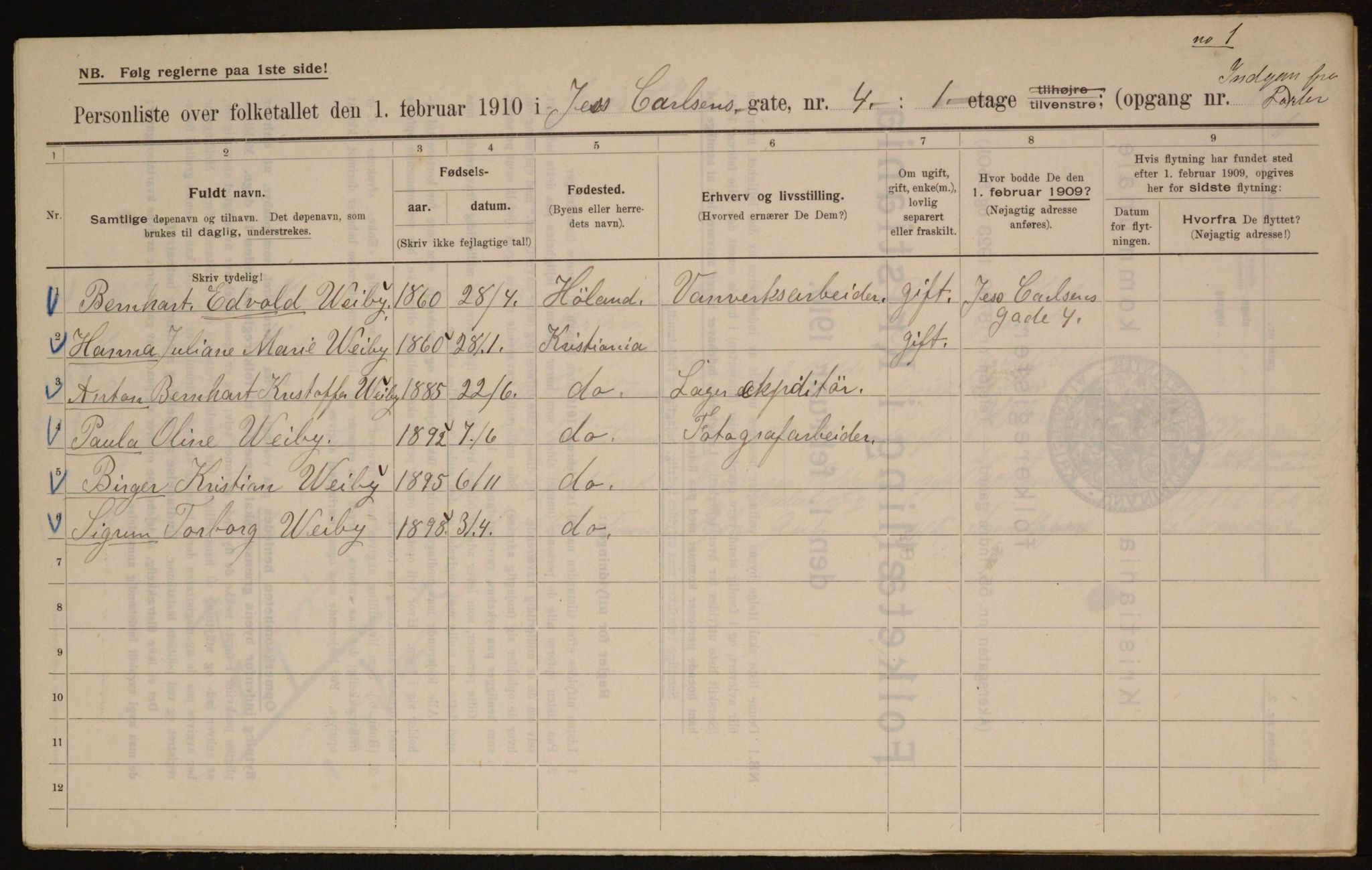 OBA, Municipal Census 1910 for Kristiania, 1910, p. 45672