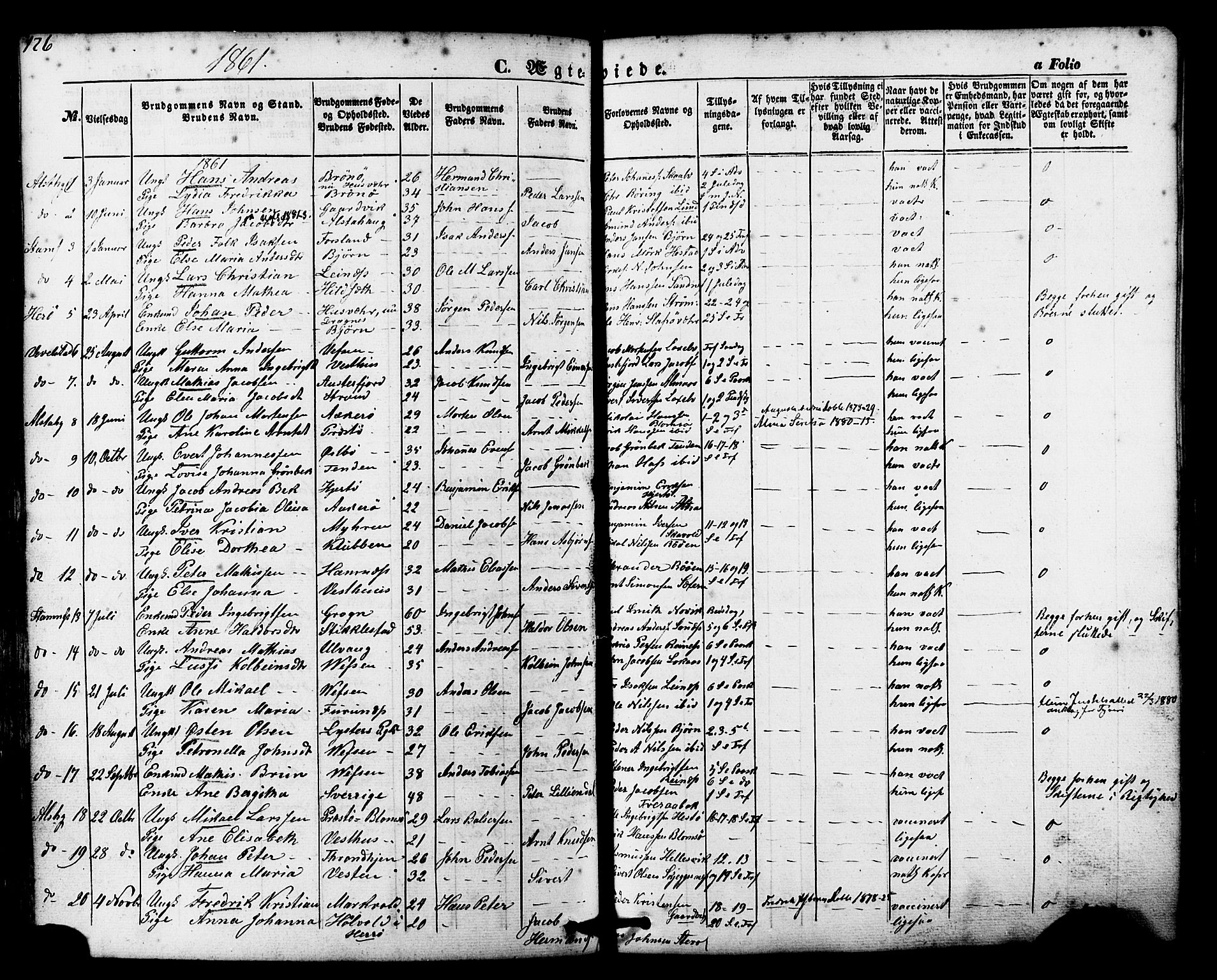 Ministerialprotokoller, klokkerbøker og fødselsregistre - Nordland, AV/SAT-A-1459/830/L0448: Parish register (official) no. 830A12, 1855-1878, p. 126