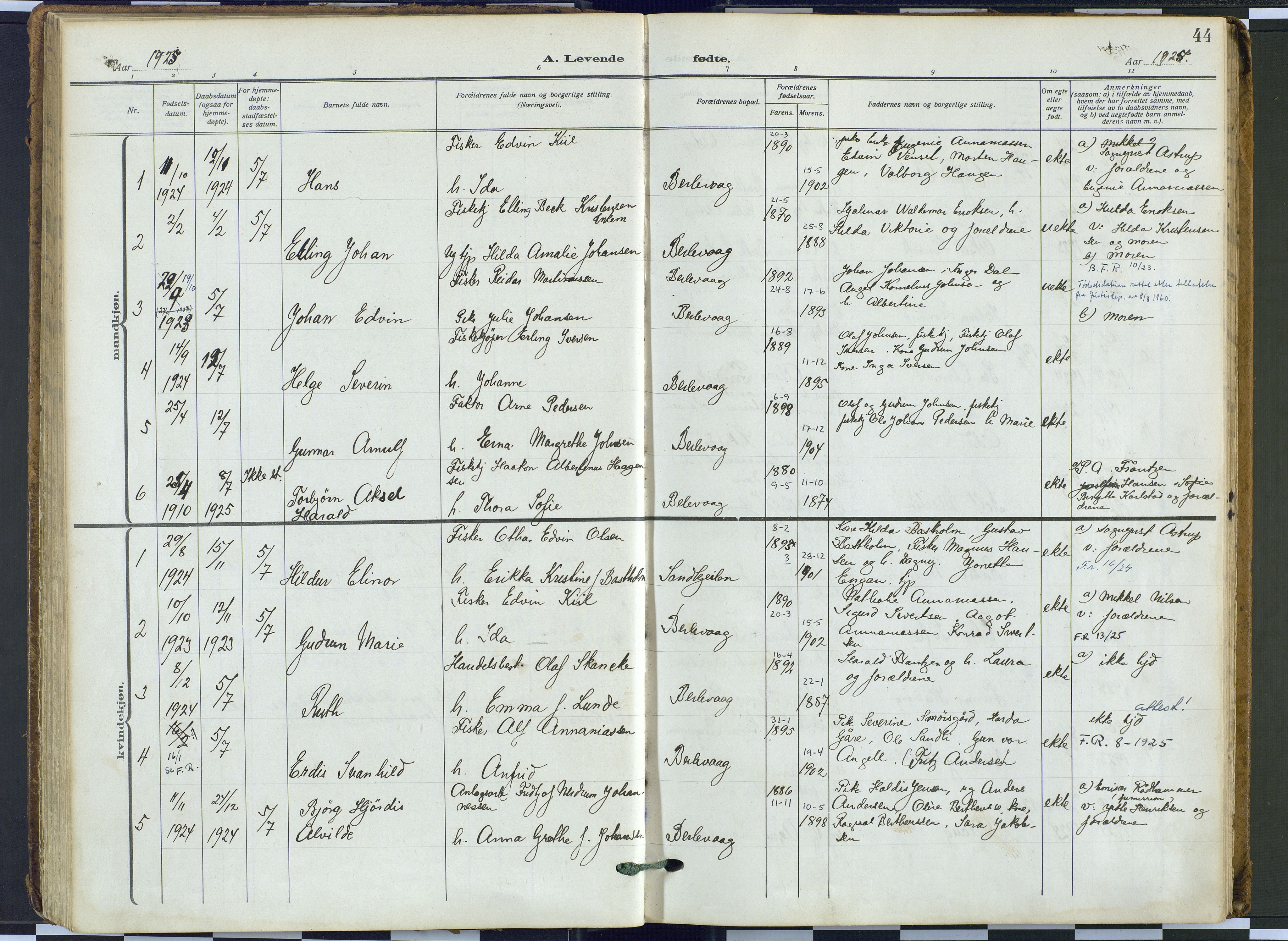 Tana sokneprestkontor, SATØ/S-1334/H/Ha: Parish register (official) no. 9, 1914-1930, p. 44