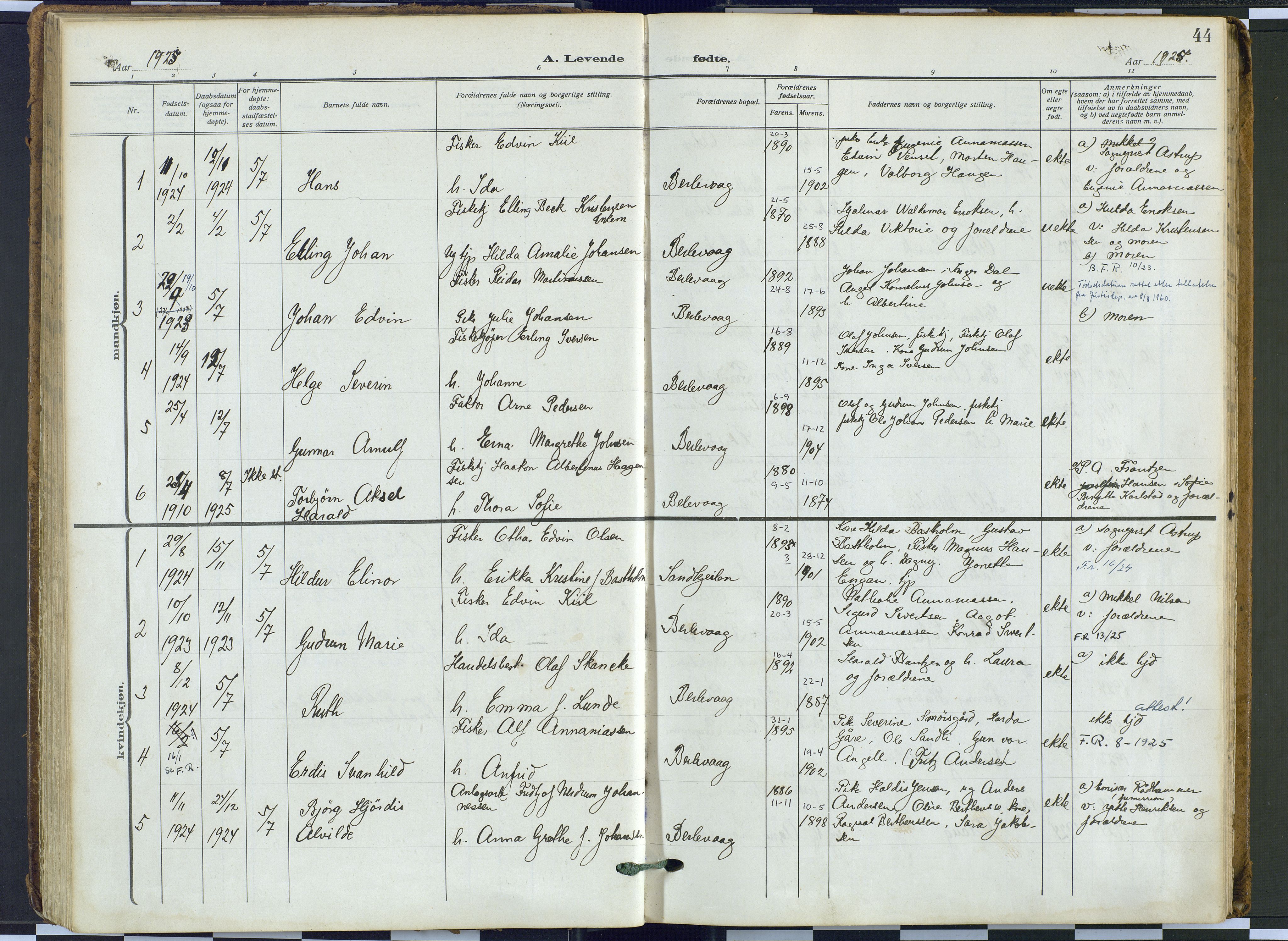 Tana sokneprestkontor, AV/SATØ-S-1334/H/Ha: Parish register (official) no. 9, 1914-1930, p. 44