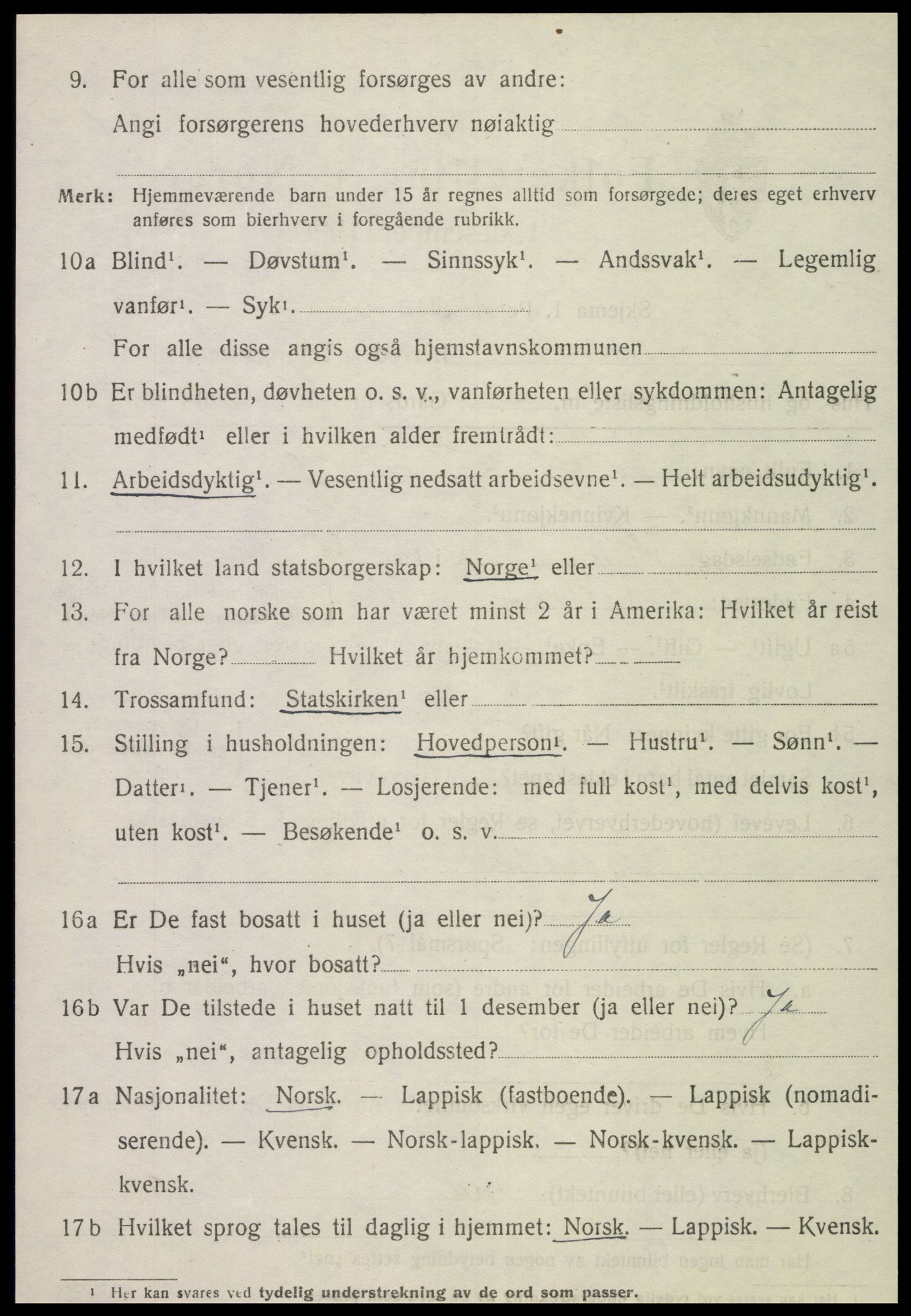 SAT, 1920 census for Kvam, 1920, p. 2342