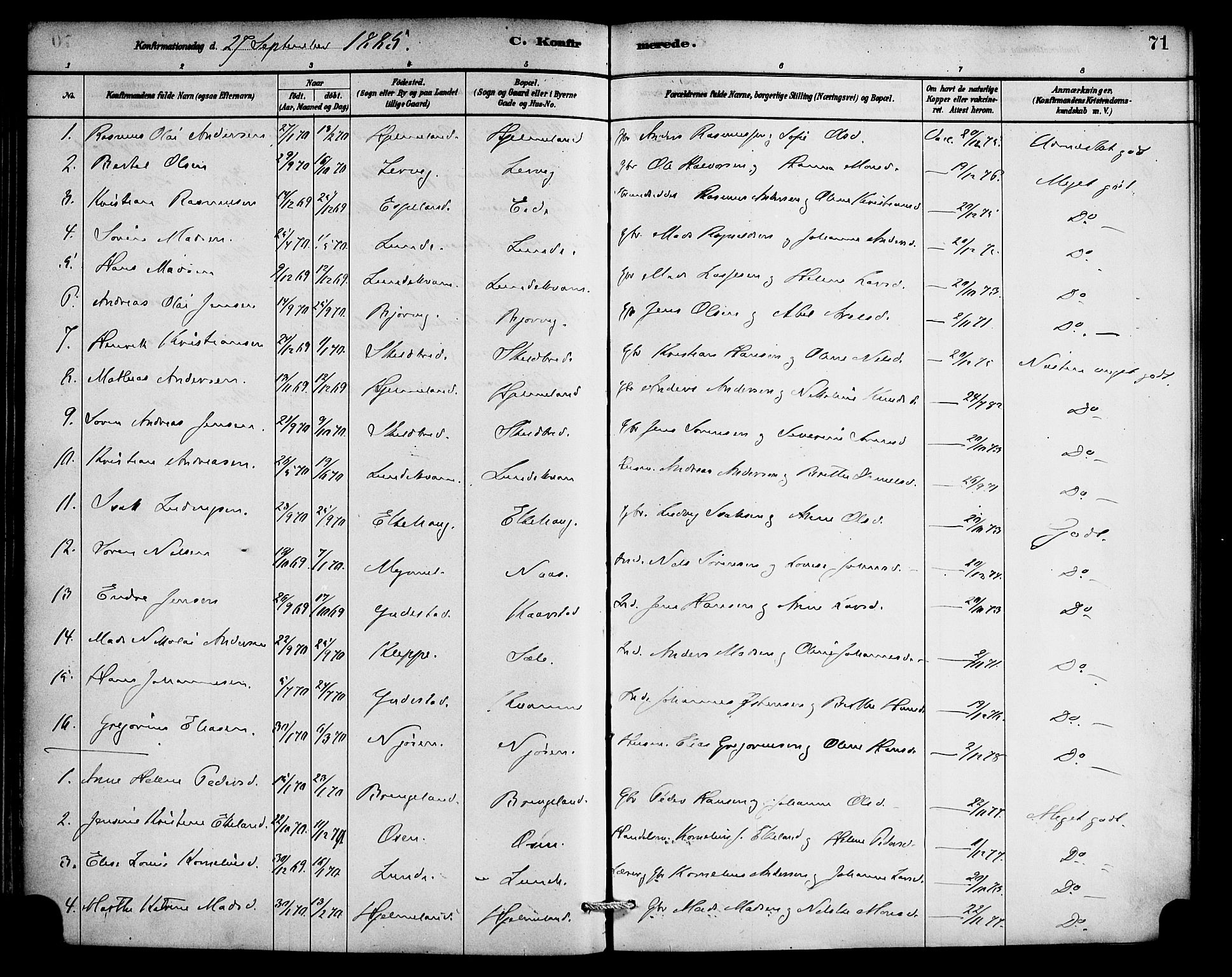 Gaular sokneprestembete, AV/SAB-A-80001/H/Haa: Parish register (official) no. C 1, 1882-1897, p. 71