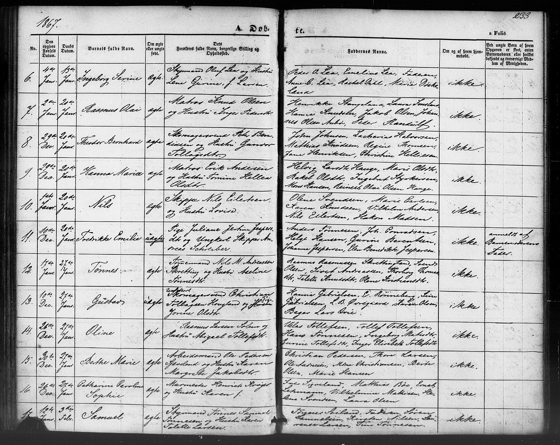Domkirken sokneprestkontor, SAST/A-101812/001/30/30BB/L0012: Parish register (copy) no. B 12, 1860-1871, p. 233