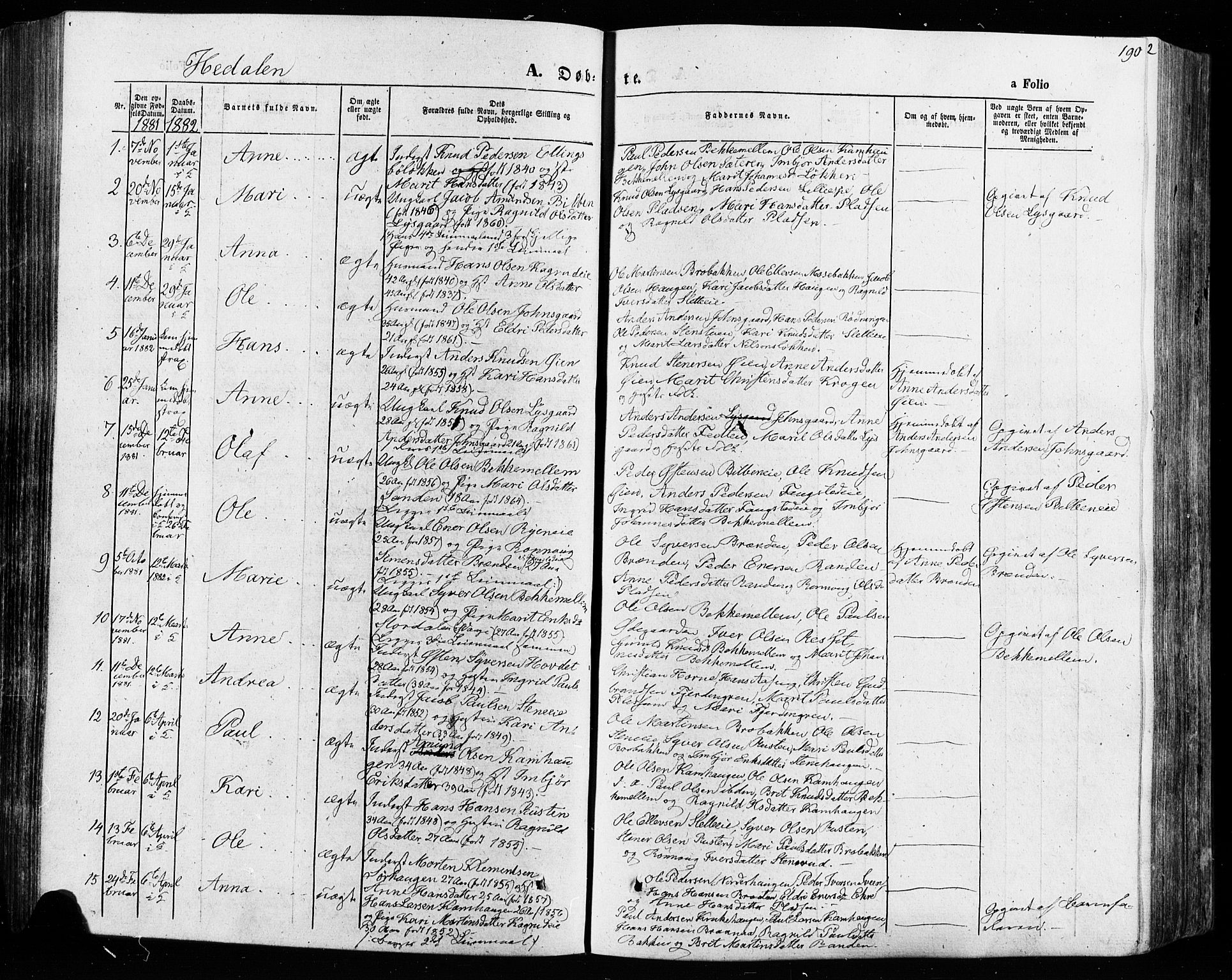 Vågå prestekontor, SAH/PREST-076/H/Ha/Haa/L0007: Parish register (official) no. 7 /2, 1873-1886, p. 190