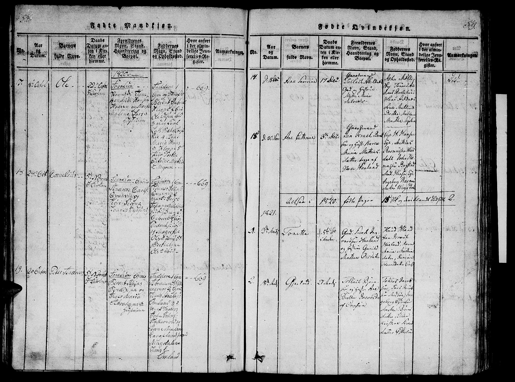 Flekkefjord sokneprestkontor, AV/SAK-1111-0012/F/Fb/Fbb/L0001: Parish register (copy) no. B 1, 1815-1830, p. 58-59