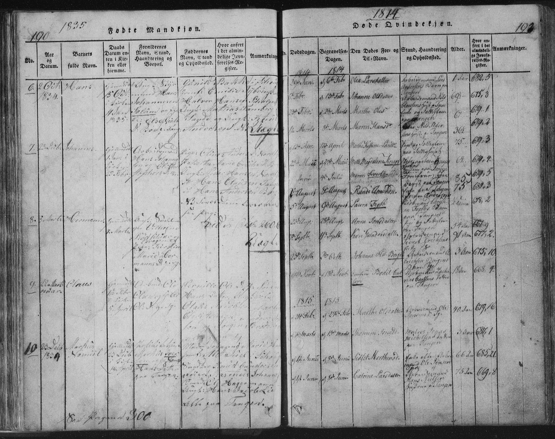 Strømsø kirkebøker, SAKO/A-246/F/Fb/L0004: Parish register (official) no. II 4, 1814-1843, p. 190-191