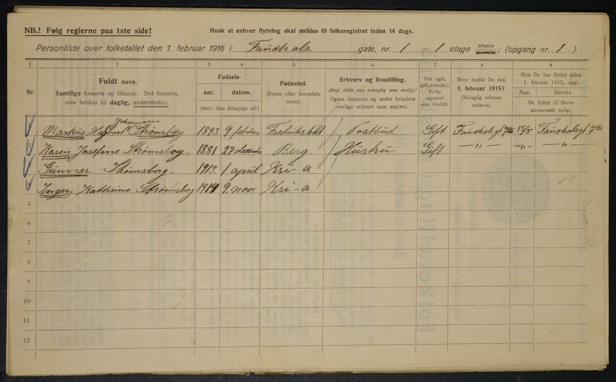 OBA, Municipal Census 1916 for Kristiania, 1916, p. 24054