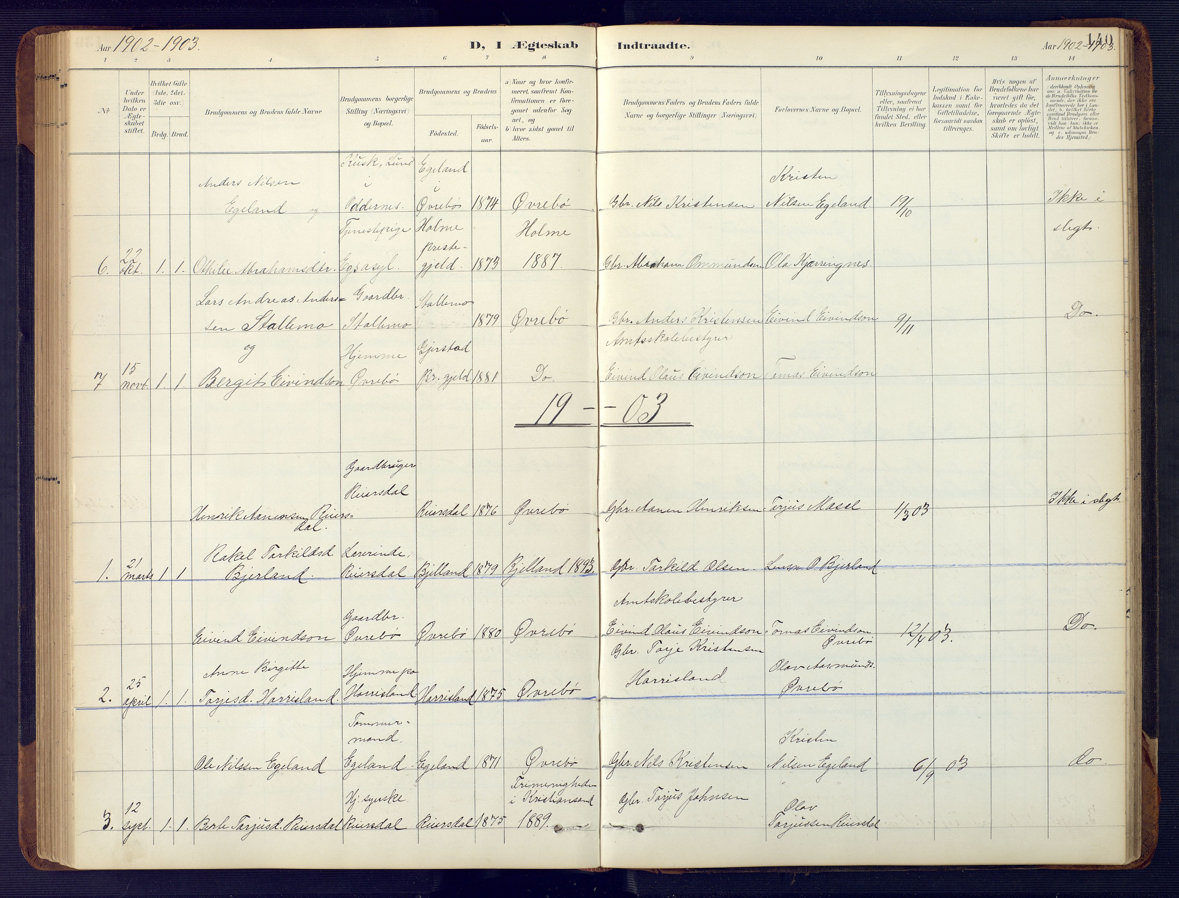 Vennesla sokneprestkontor, SAK/1111-0045/Fb/Fbc/L0003: Parish register (copy) no. B 3, 1895-1946, p. 140