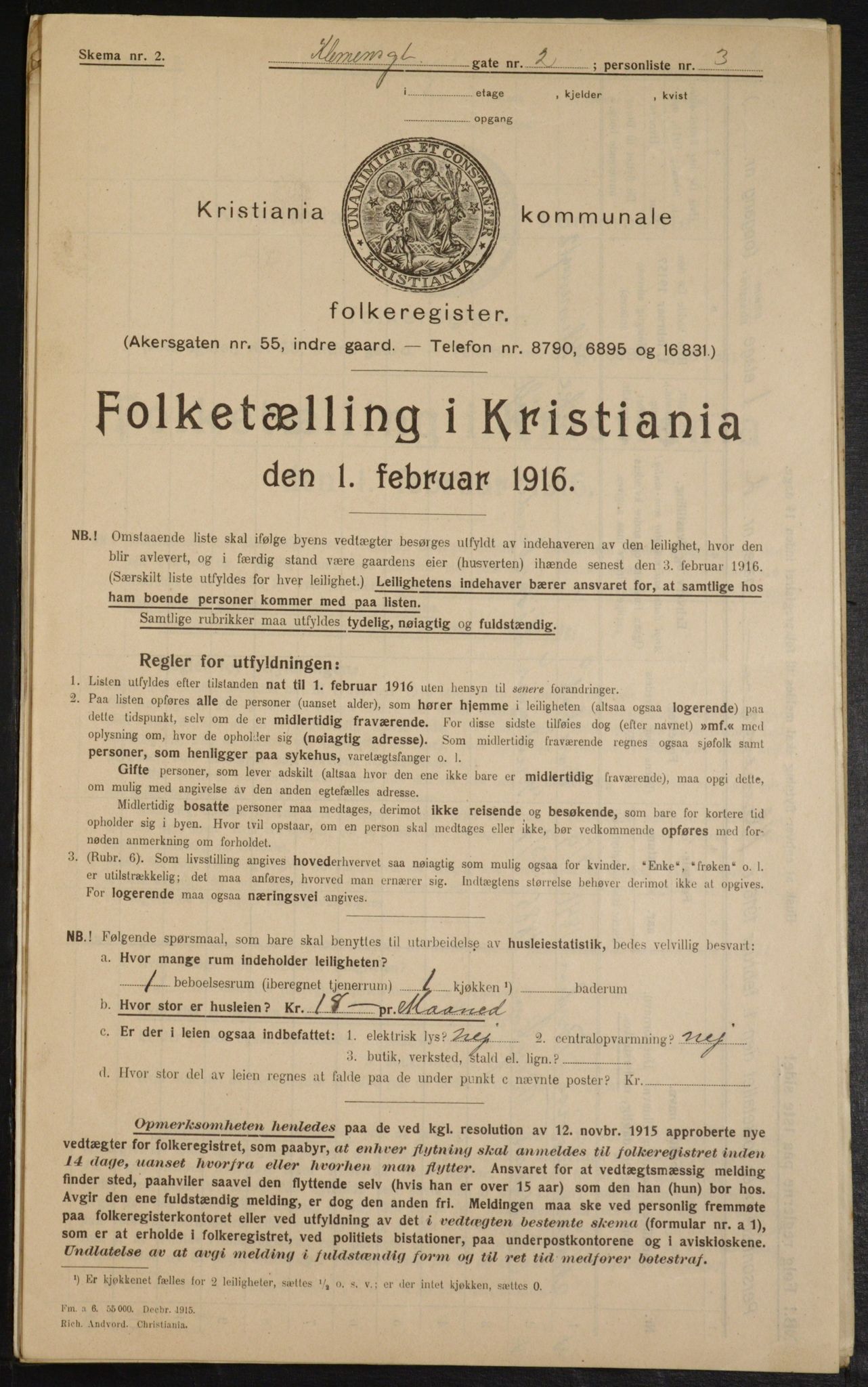 OBA, Municipal Census 1916 for Kristiania, 1916, p. 12850