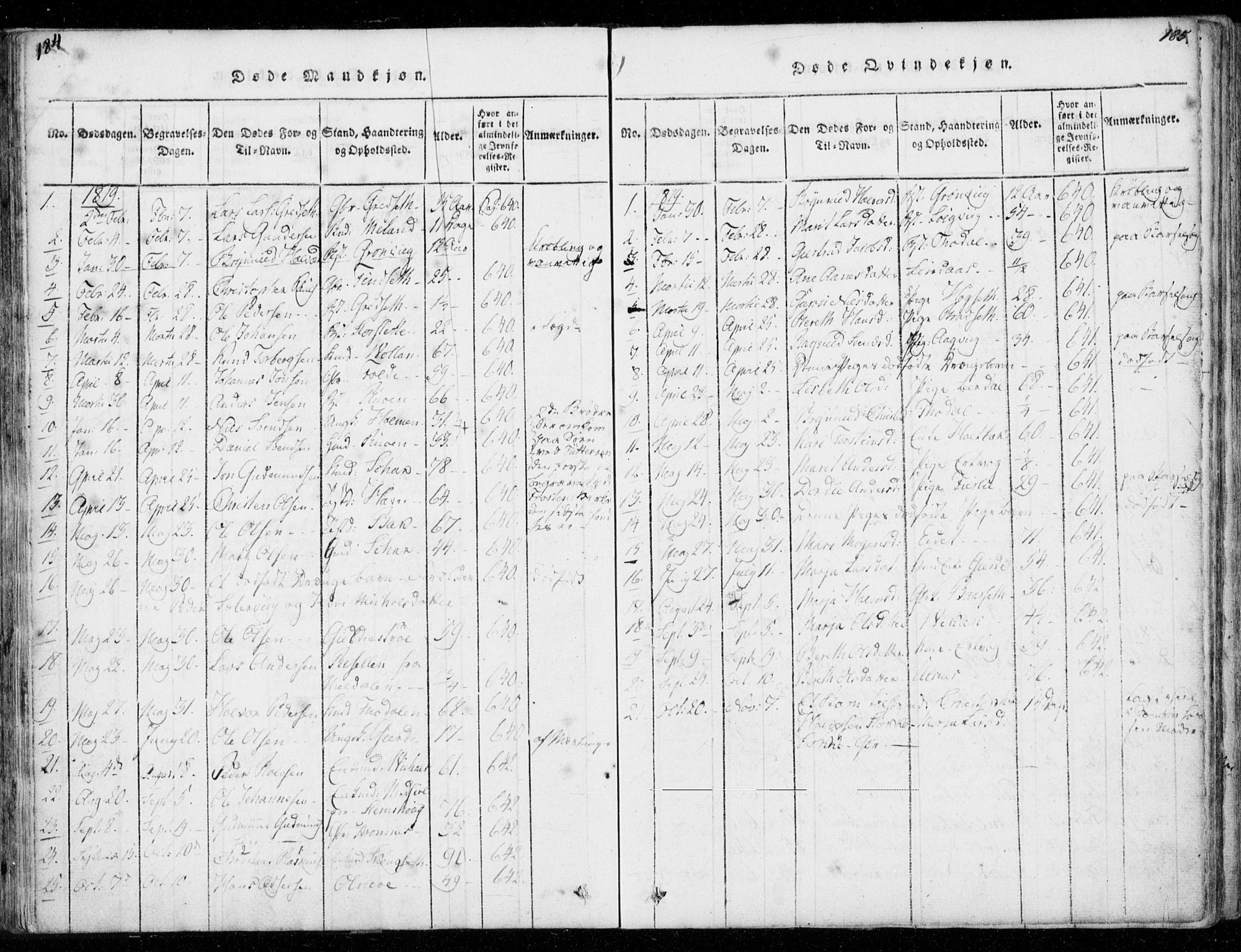 Ministerialprotokoller, klokkerbøker og fødselsregistre - Møre og Romsdal, SAT/A-1454/578/L0903: Parish register (official) no. 578A02, 1819-1838, p. 184-185