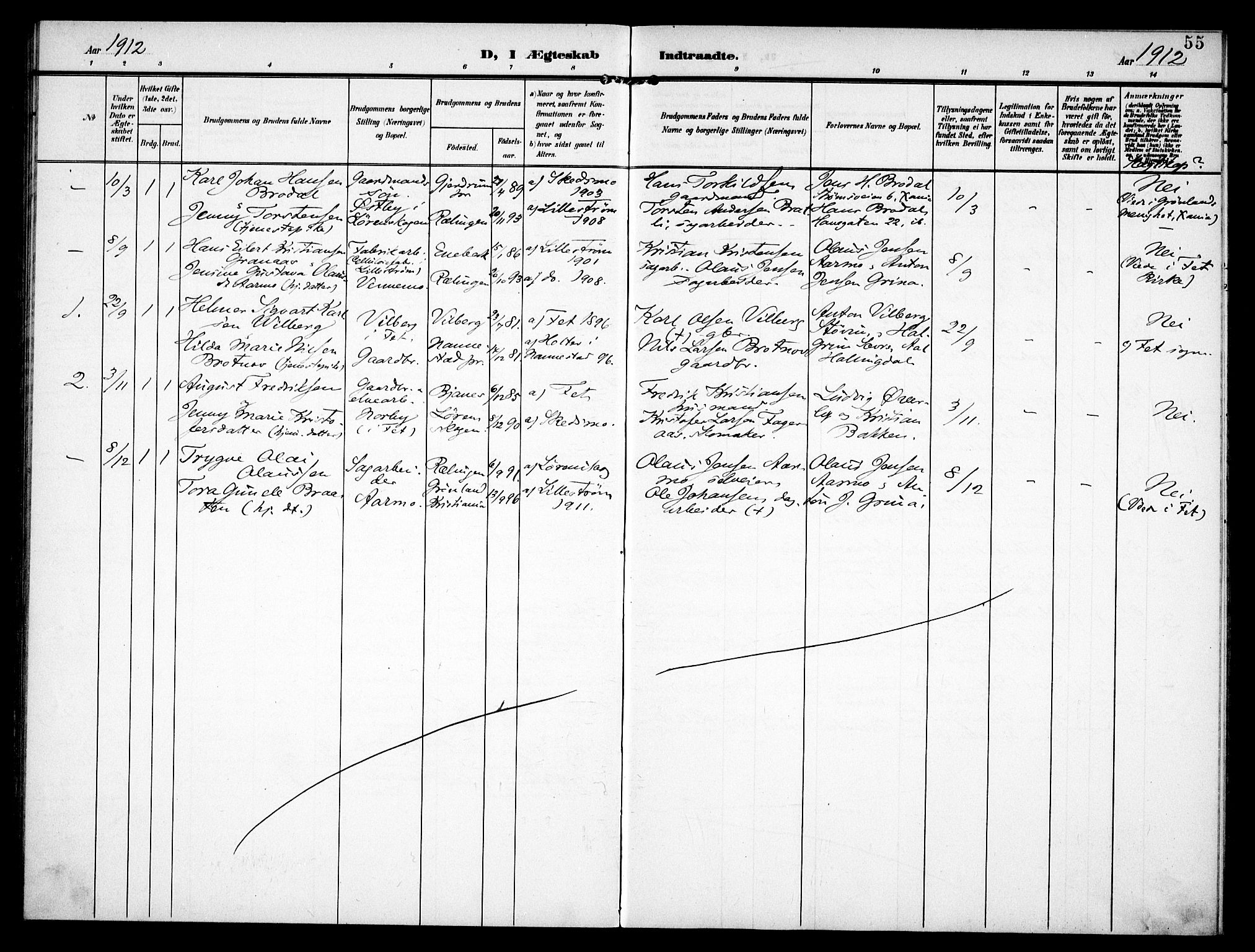 Fet prestekontor Kirkebøker, AV/SAO-A-10370a/F/Fb/L0003: Parish register (official) no. II 3, 1905-1914, p. 55