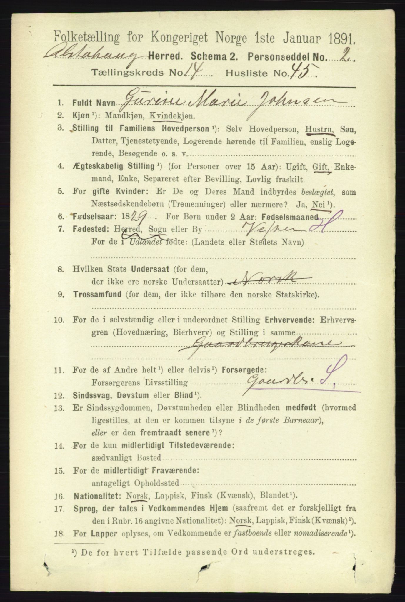 RA, 1891 census for 1820 Alstahaug, 1891, p. 5249