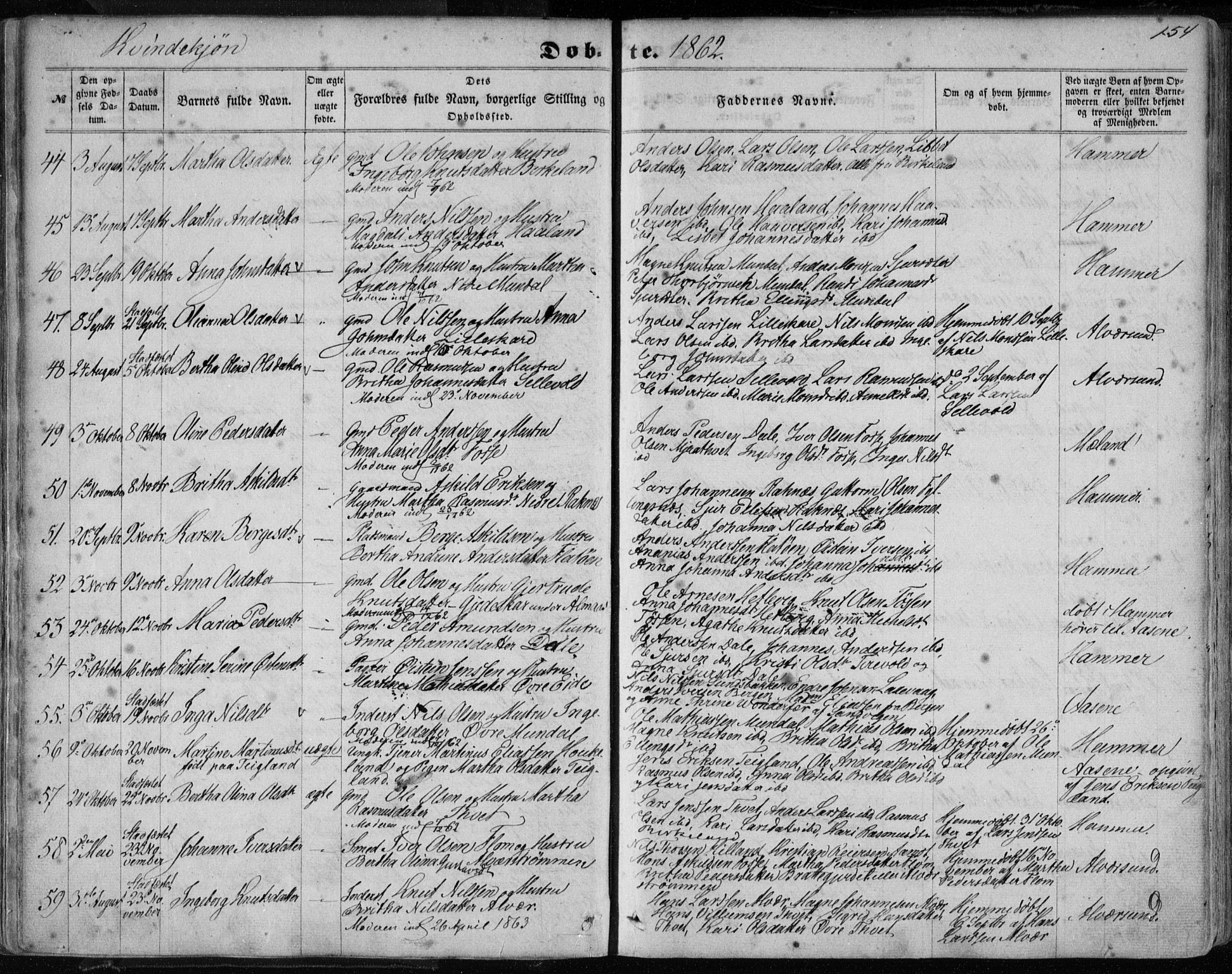 Hamre sokneprestembete, AV/SAB-A-75501/H/Ha/Haa/Haaa/L0014: Parish register (official) no. A 14, 1858-1872, p. 154