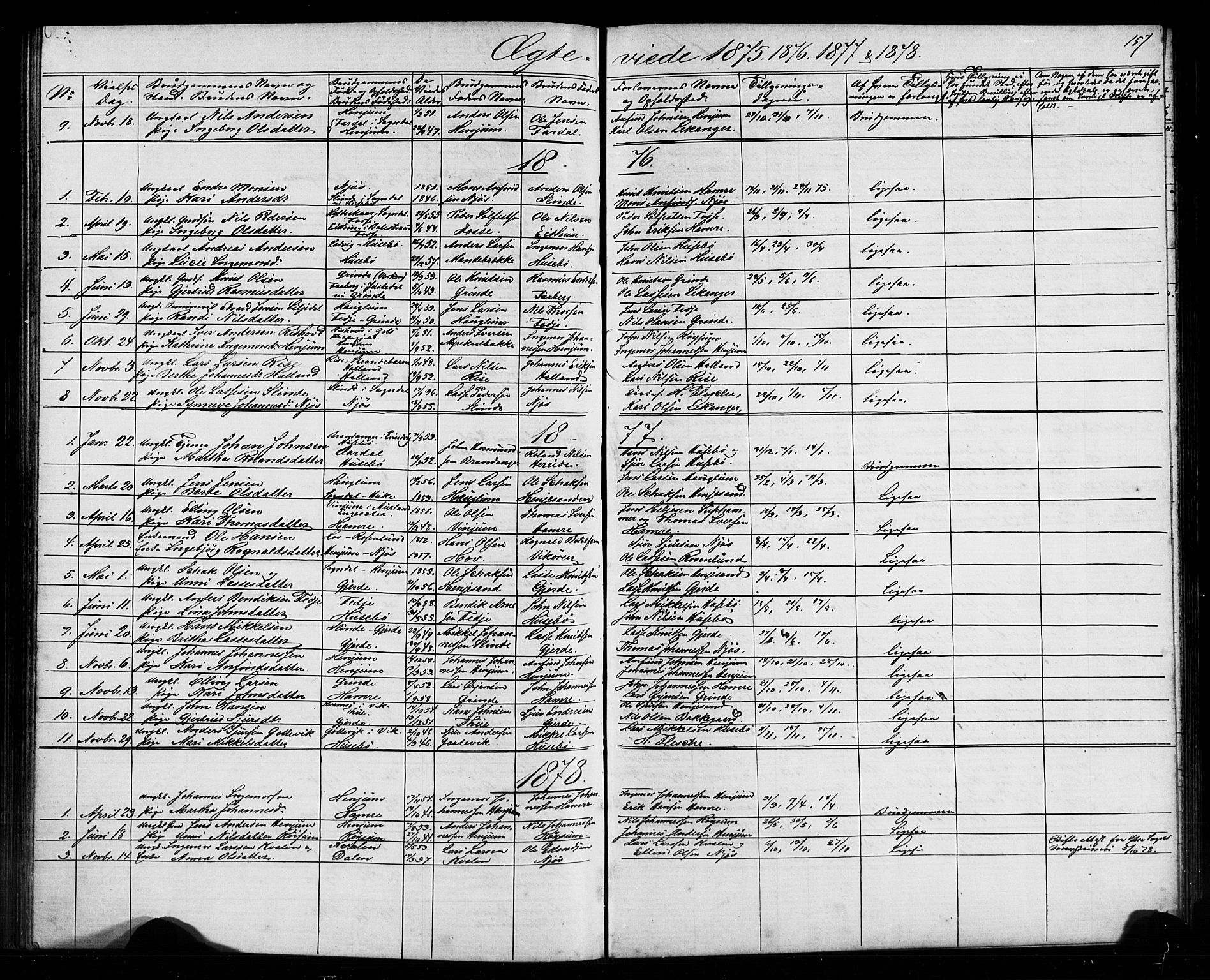 Leikanger sokneprestembete, SAB/A-81001: Parish register (copy) no. A 1, 1873-1916, p. 157