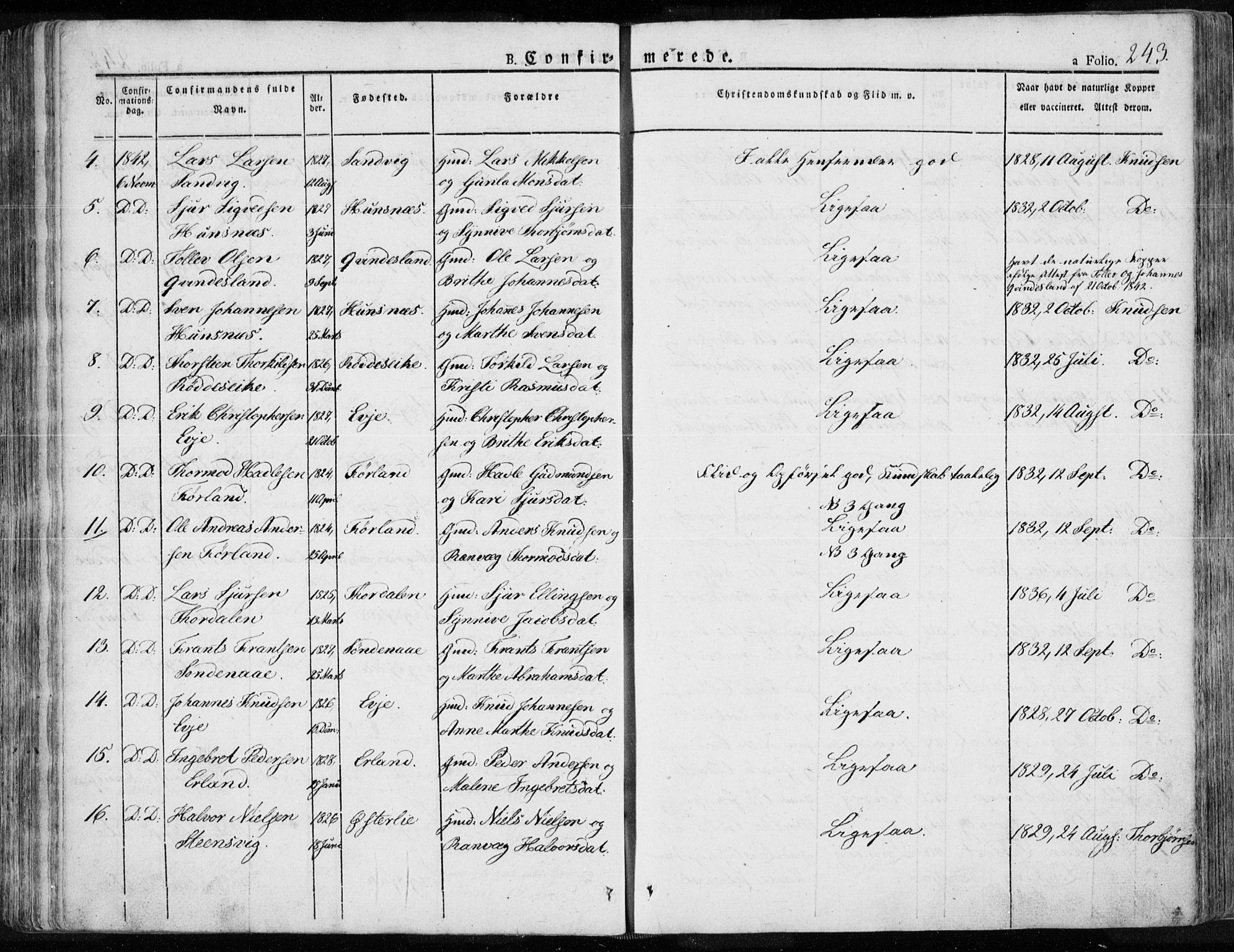 Tysvær sokneprestkontor, AV/SAST-A -101864/H/Ha/Haa/L0001: Parish register (official) no. A 1.1, 1831-1856, p. 243