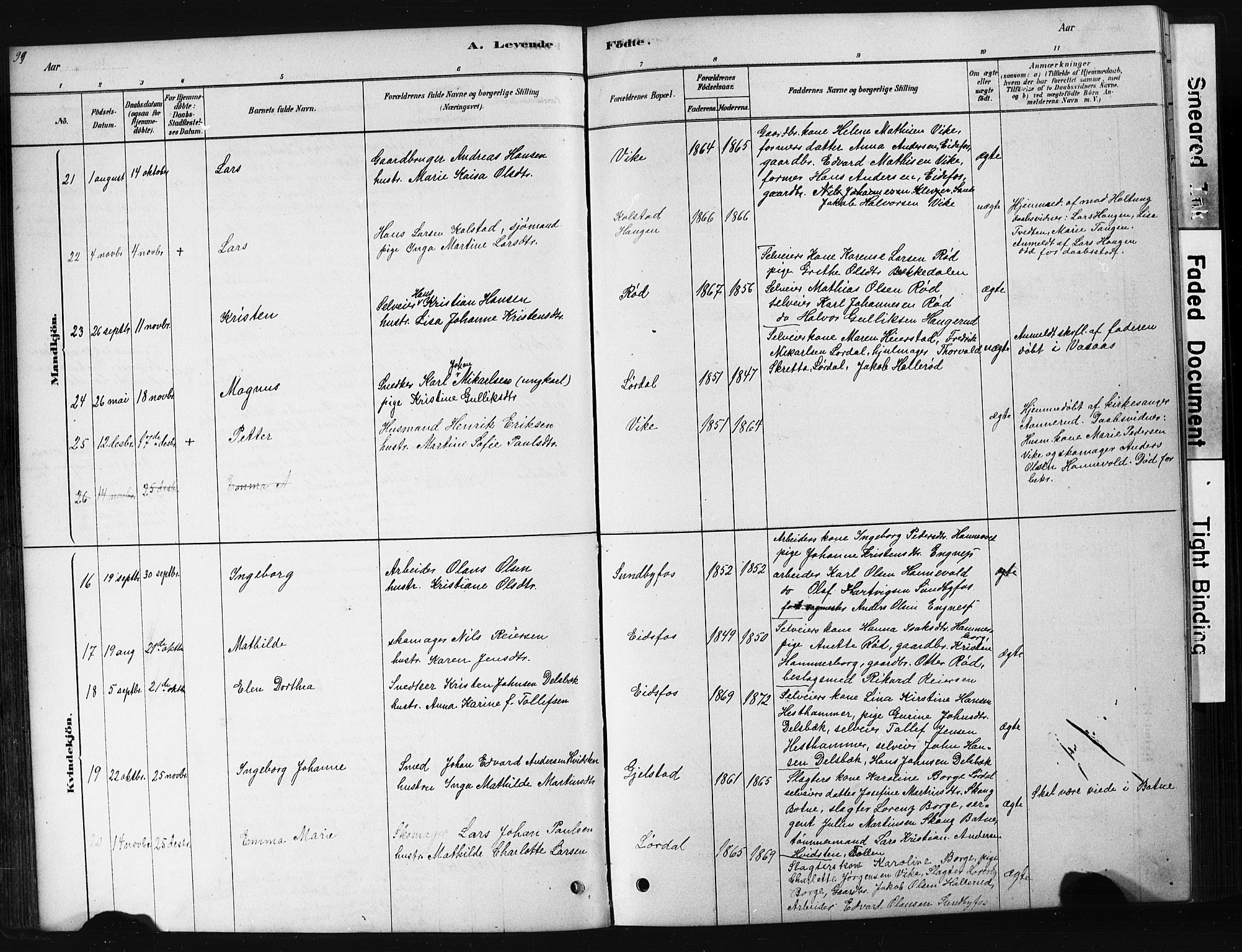 Hof kirkebøker, AV/SAKO-A-64/G/Ga/L0004: Parish register (copy) no. I 4, 1878-1930, p. 99