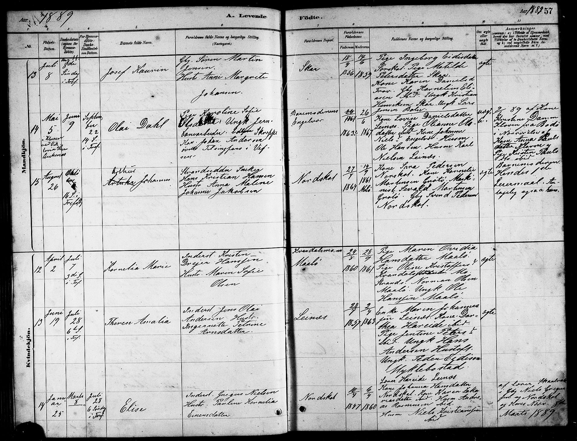 Ministerialprotokoller, klokkerbøker og fødselsregistre - Nordland, AV/SAT-A-1459/857/L0828: Parish register (copy) no. 857C03, 1879-1908, p. 57