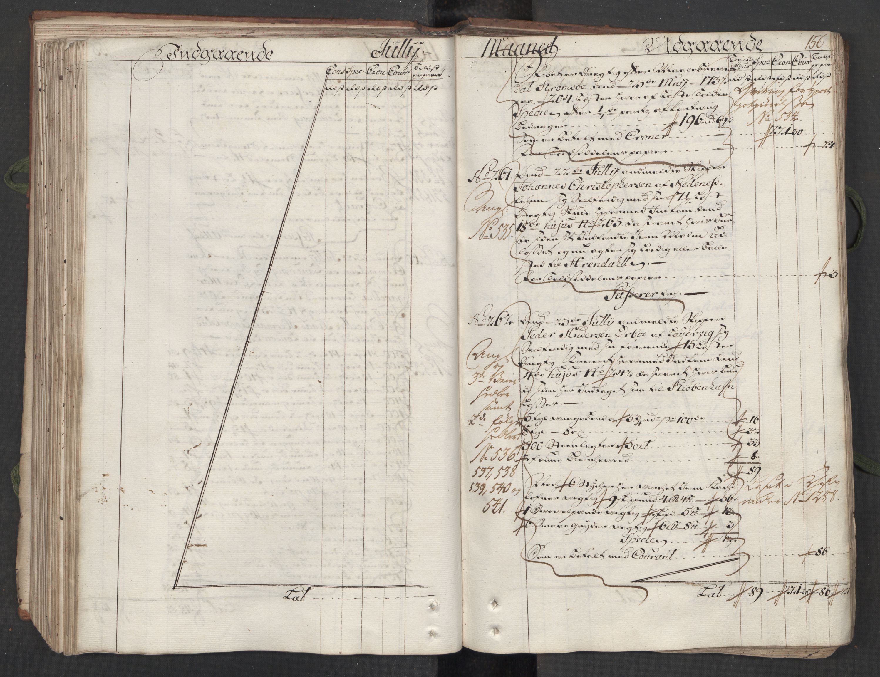 Generaltollkammeret, tollregnskaper, AV/RA-EA-5490/R12/L0009/0001: Tollregnskaper Langesund / Hovedtollbok, 1733, p. 155b-156a