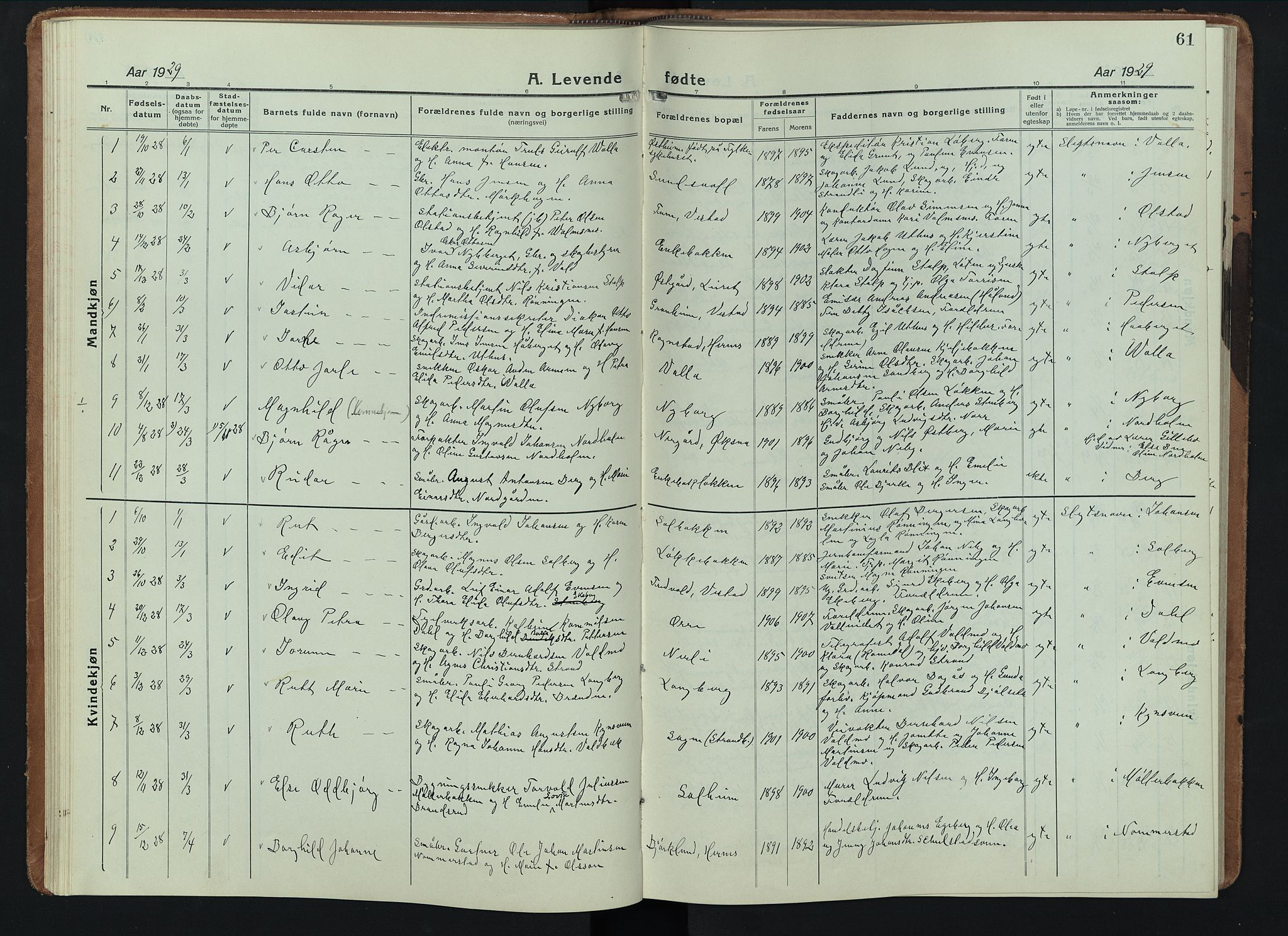Elverum prestekontor, SAH/PREST-044/H/Ha/Hab/L0015: Parish register (copy) no. 15, 1922-1945, p. 61