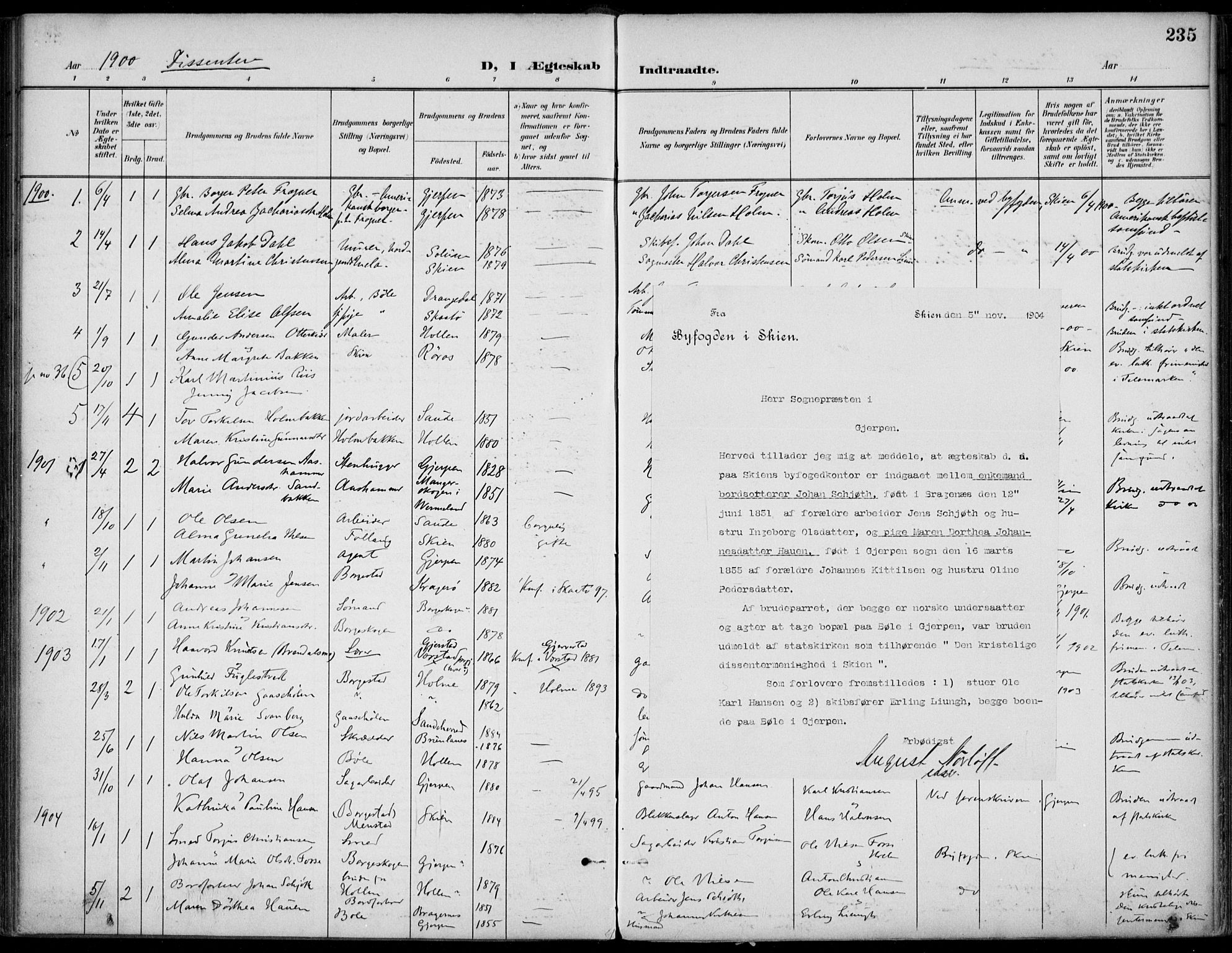 Gjerpen kirkebøker, SAKO/A-265/F/Fa/L0011: Parish register (official) no. I 11, 1896-1904, p. 235