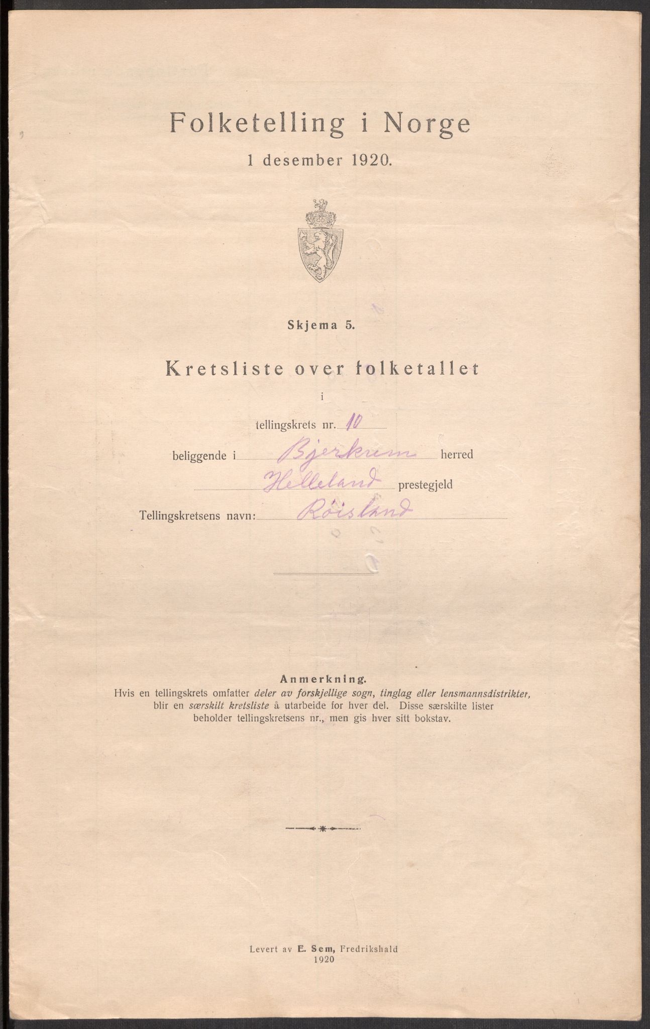 SAST, 1920 census for Bjerkreim, 1920, p. 34