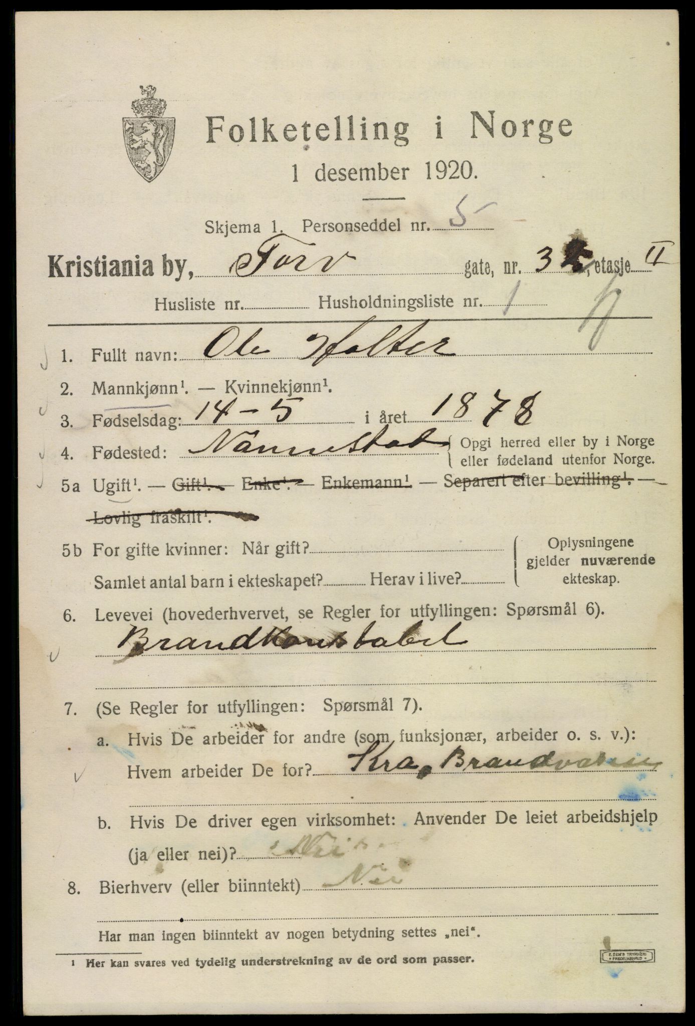 SAO, 1920 census for Kristiania, 1920, p. 595005