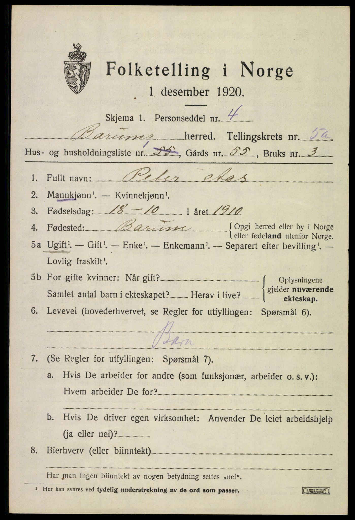 SAO, 1920 census for Bærum, 1920, p. 9740