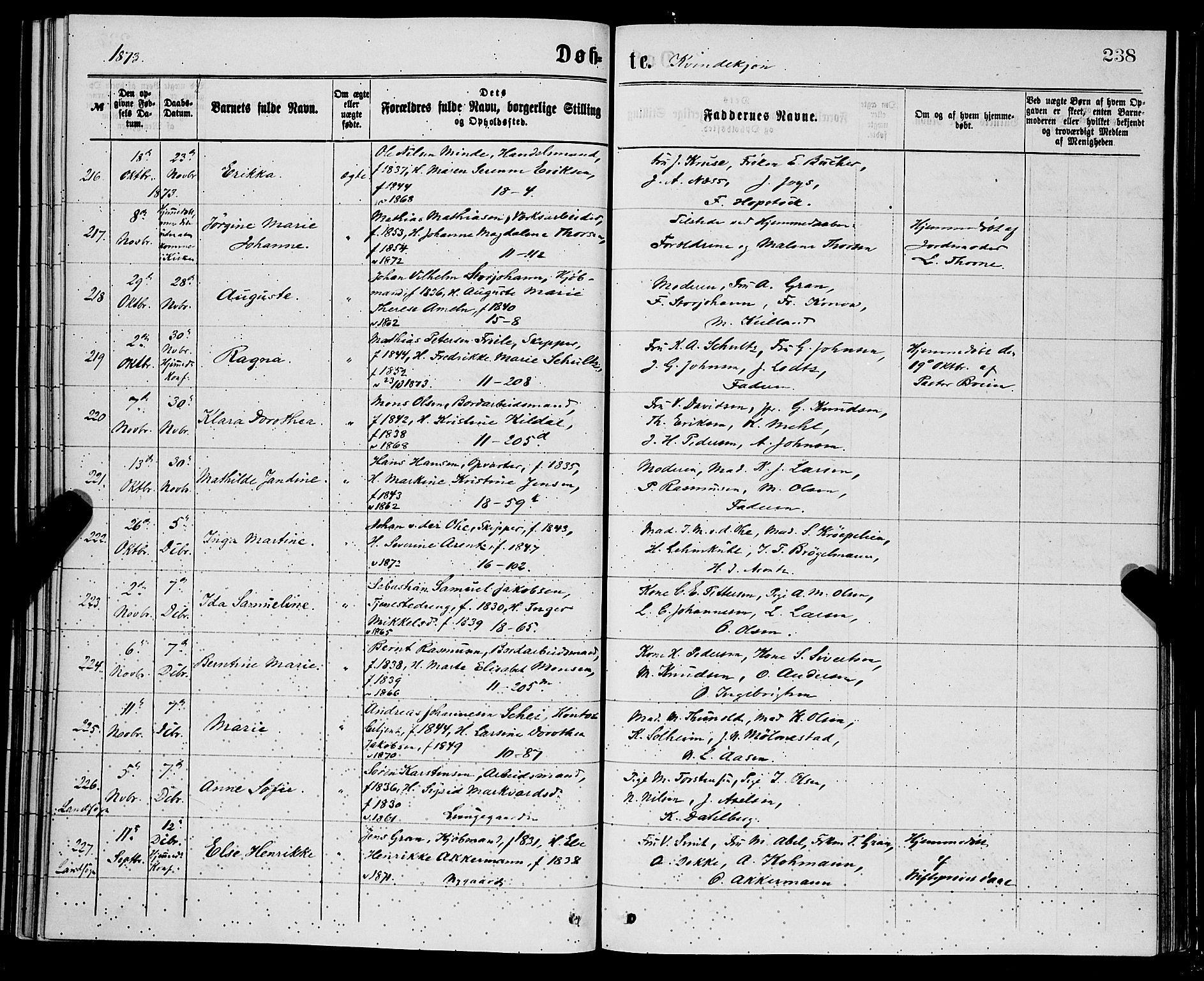 Domkirken sokneprestembete, SAB/A-74801/H/Hab/L0013: Parish register (copy) no. B 6, 1869-1876, p. 238