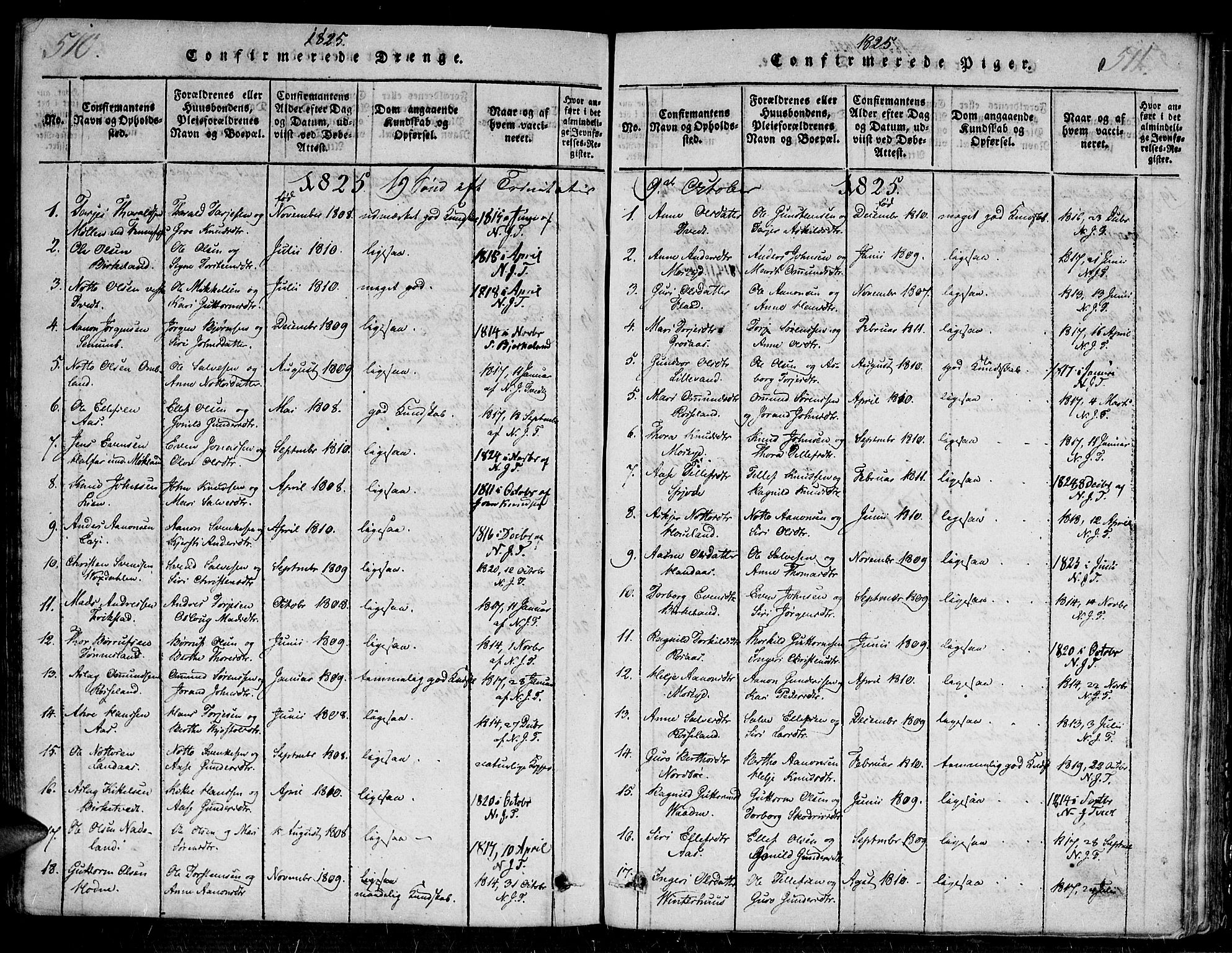 Evje sokneprestkontor, SAK/1111-0008/F/Fa/Faa/L0004: Parish register (official) no. A 4, 1816-1840, p. 510-511