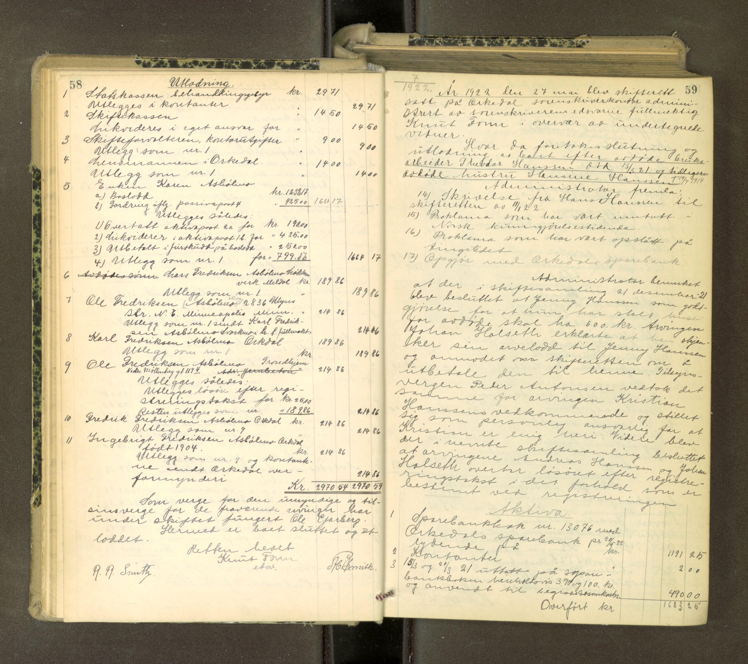 Orkdal sorenskriveri, AV/SAT-A-4169/1/3/3Aa/L0017: Skifteprotokoller, 1921-1929, p. 58-59