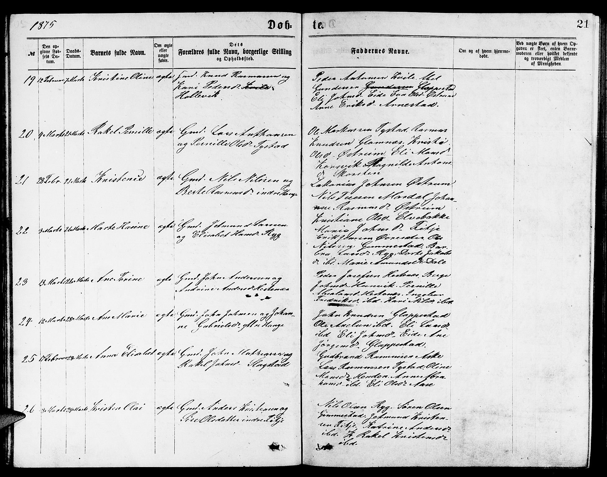Gloppen sokneprestembete, AV/SAB-A-80101/H/Hab/Habb/L0001: Parish register (copy) no. B 1, 1872-1888, p. 21