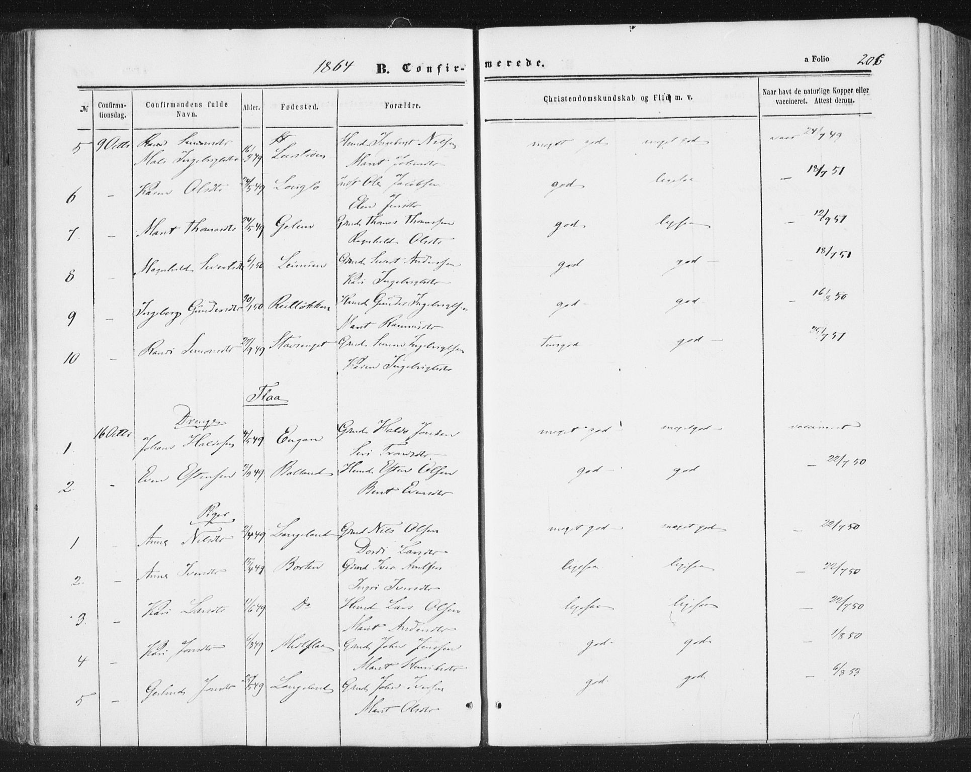 Ministerialprotokoller, klokkerbøker og fødselsregistre - Sør-Trøndelag, AV/SAT-A-1456/691/L1077: Parish register (official) no. 691A09, 1862-1873, p. 206