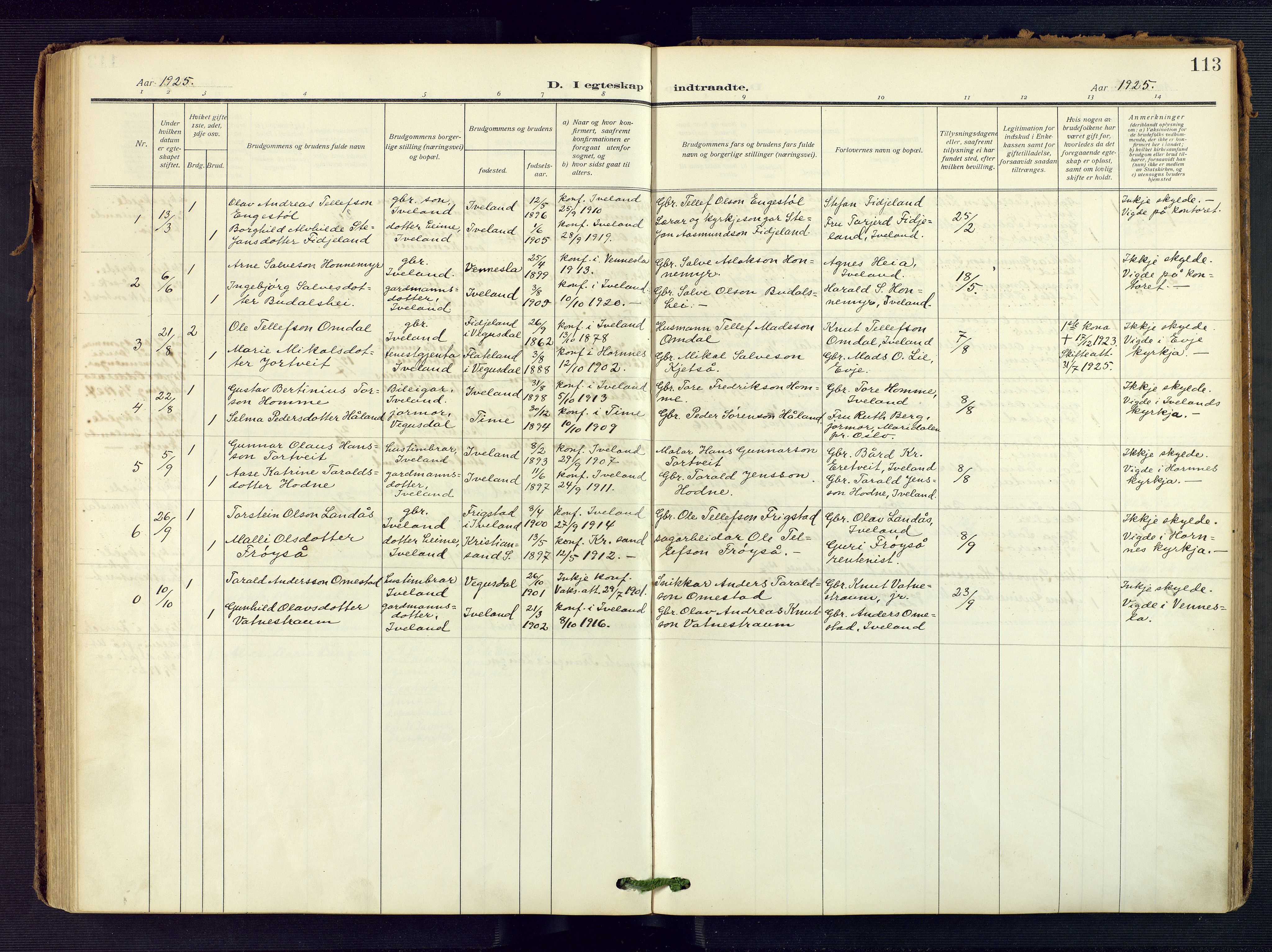 Evje sokneprestkontor, AV/SAK-1111-0008/F/Fa/Fac/L0004: Parish register (official) no. A 4, 1910-1932, p. 113