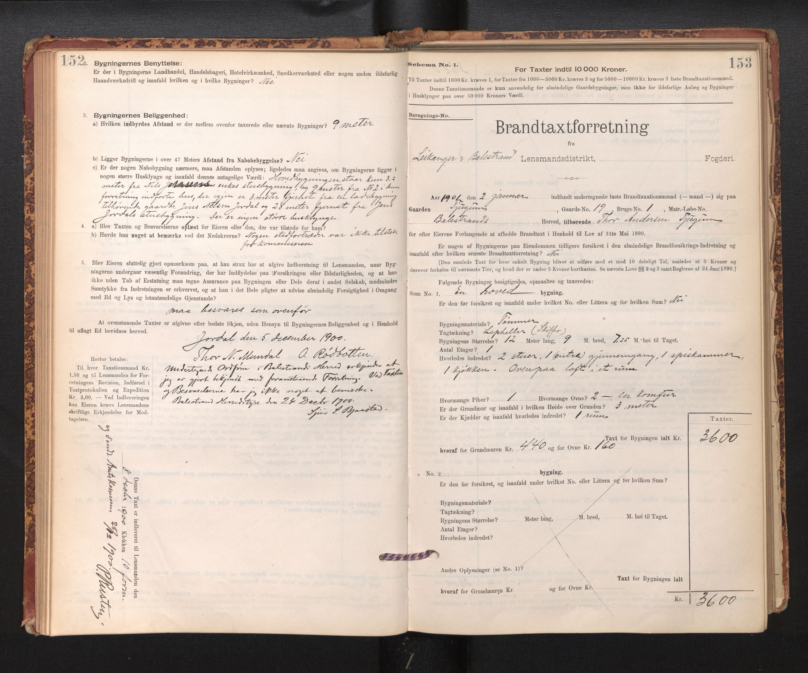 Lensmannen i Leikanger, SAB/A-29201/0012/L0004: Branntakstprotokoll, skjematakst, 1894-1903, p. 152-153