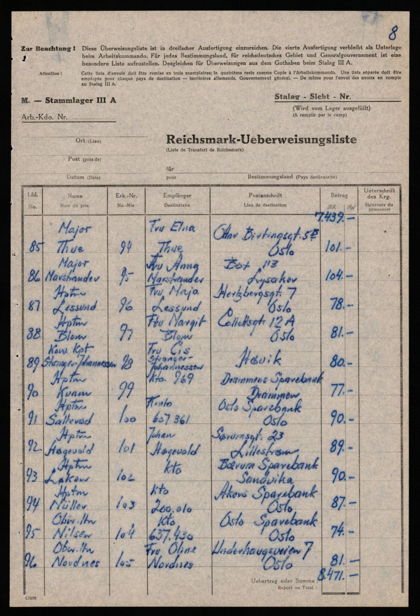 Forsvaret, Forsvarets krigshistoriske avdeling, AV/RA-RAFA-2017/Y/Yf/L0202: II-C-11-2103-2104  -  Norske offiserer i krigsfangenskap, 1940-1945, p. 263