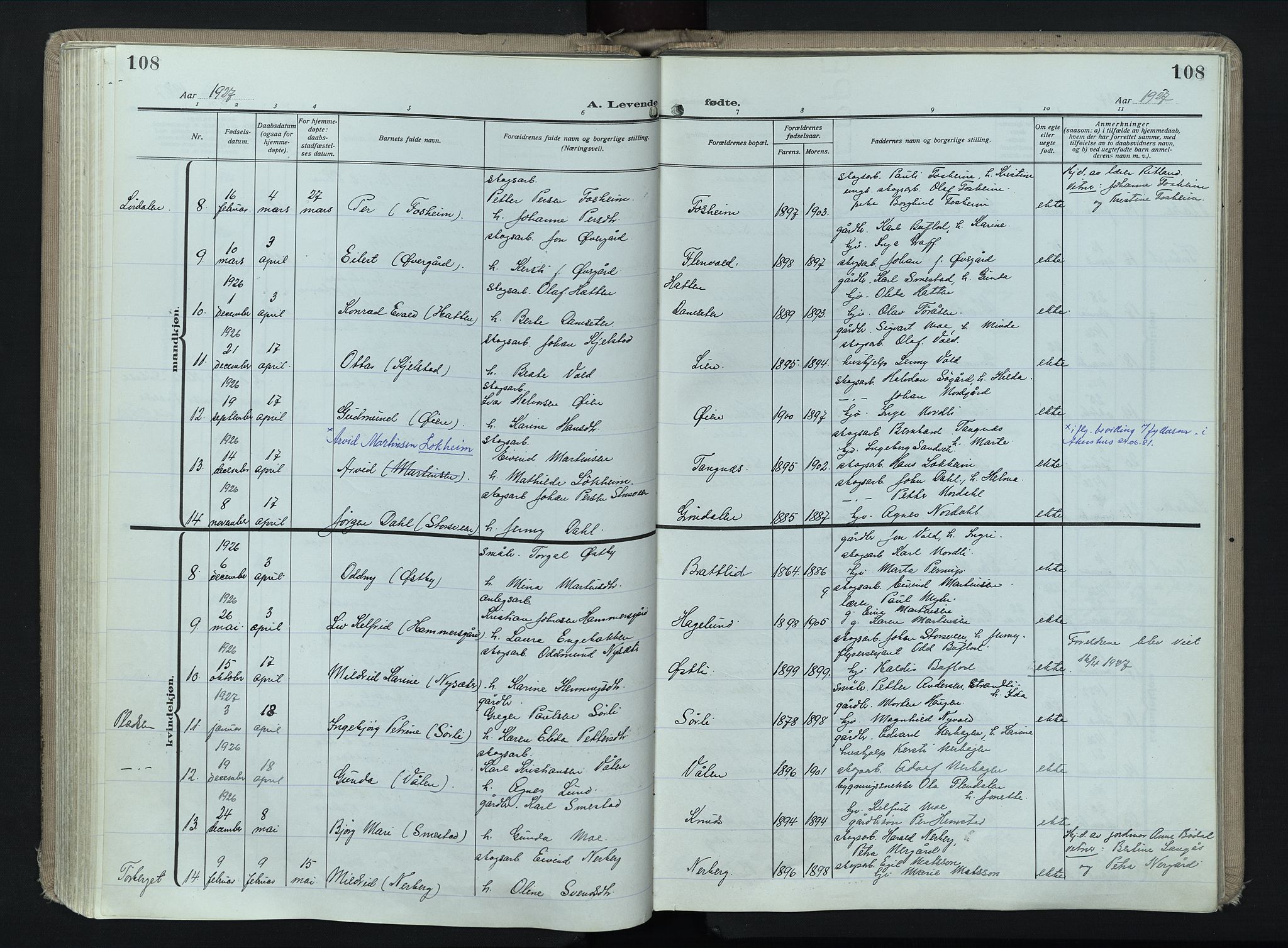 Trysil prestekontor, AV/SAH-PREST-046/H/Ha/Haa/L0017: Parish register (official) no. 17, 1918-1936, p. 108