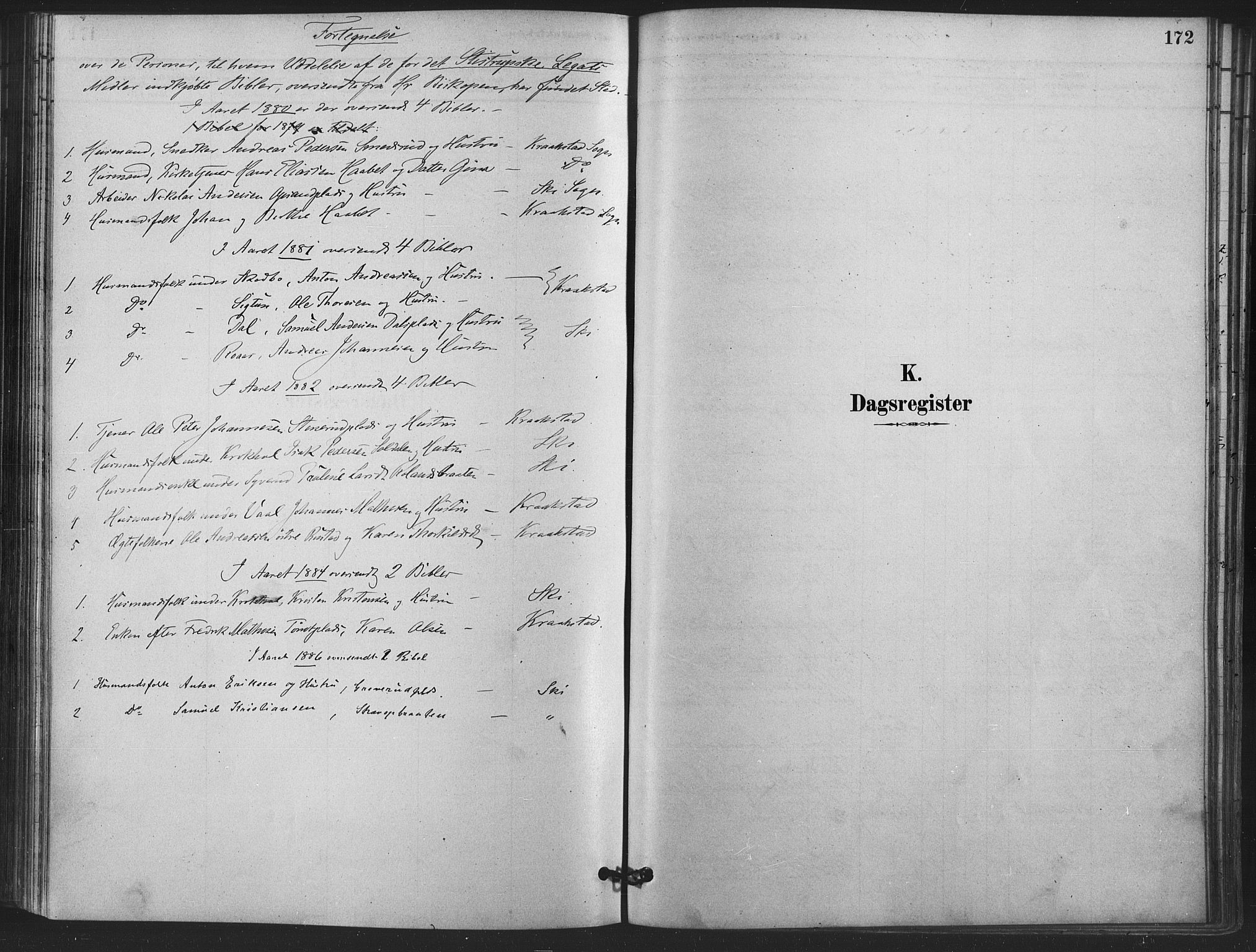 Kråkstad prestekontor Kirkebøker, SAO/A-10125a/F/Fa/L0009: Parish register (official) no. I 9, 1880-1892, p. 172