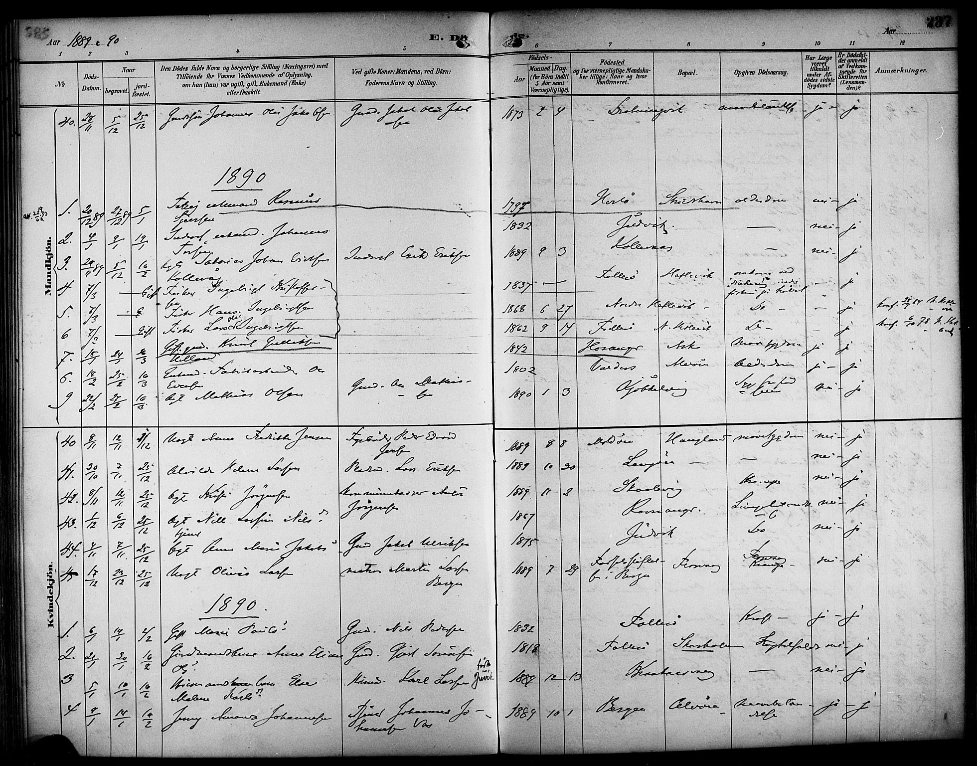 Askøy Sokneprestembete, SAB/A-74101/H/Ha/Haa/Haab/L0002: Parish register (official) no. B 2, 1889-1902, p. 237