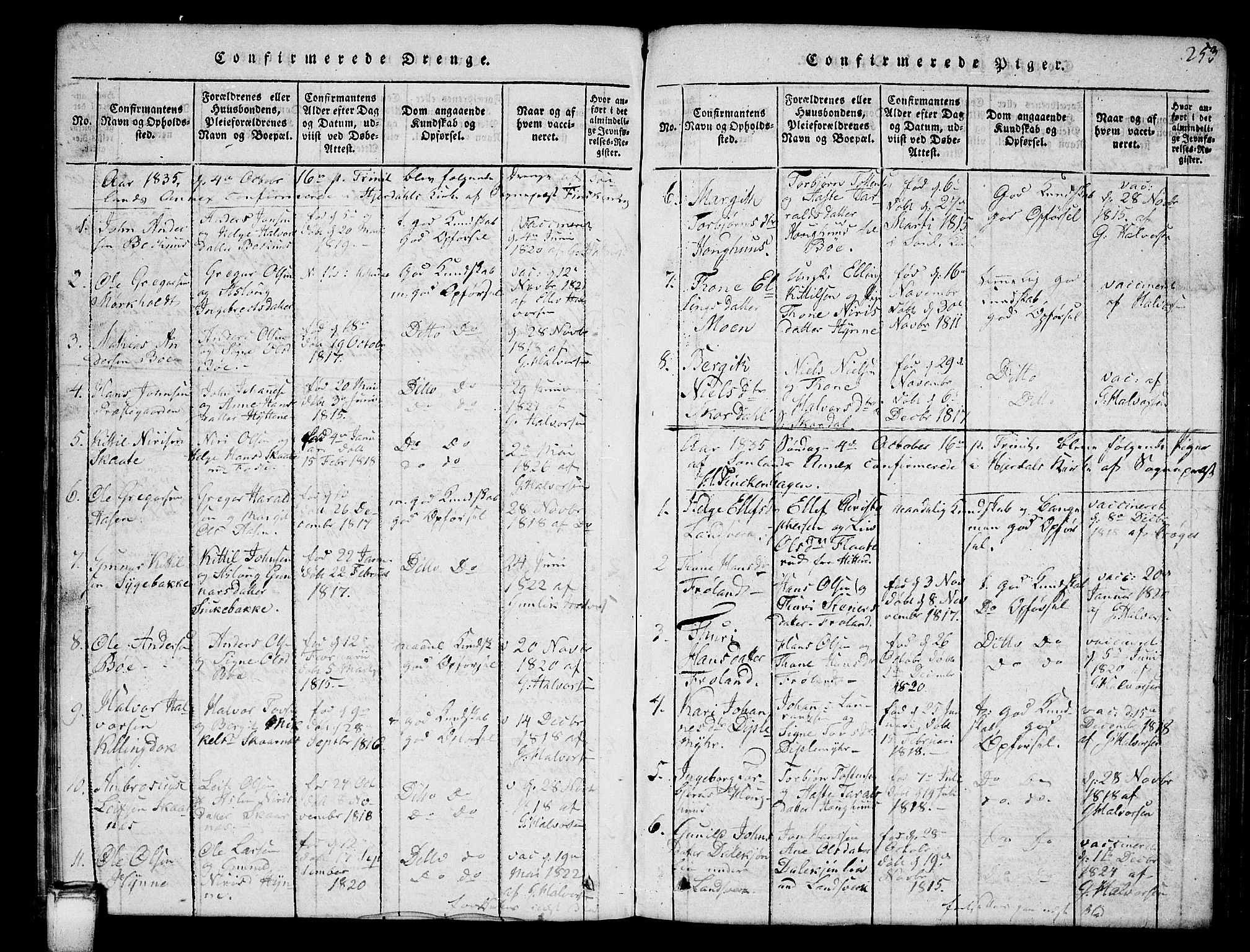 Hjartdal kirkebøker, AV/SAKO-A-270/G/Gb/L0001: Parish register (copy) no. II 1, 1815-1842, p. 253