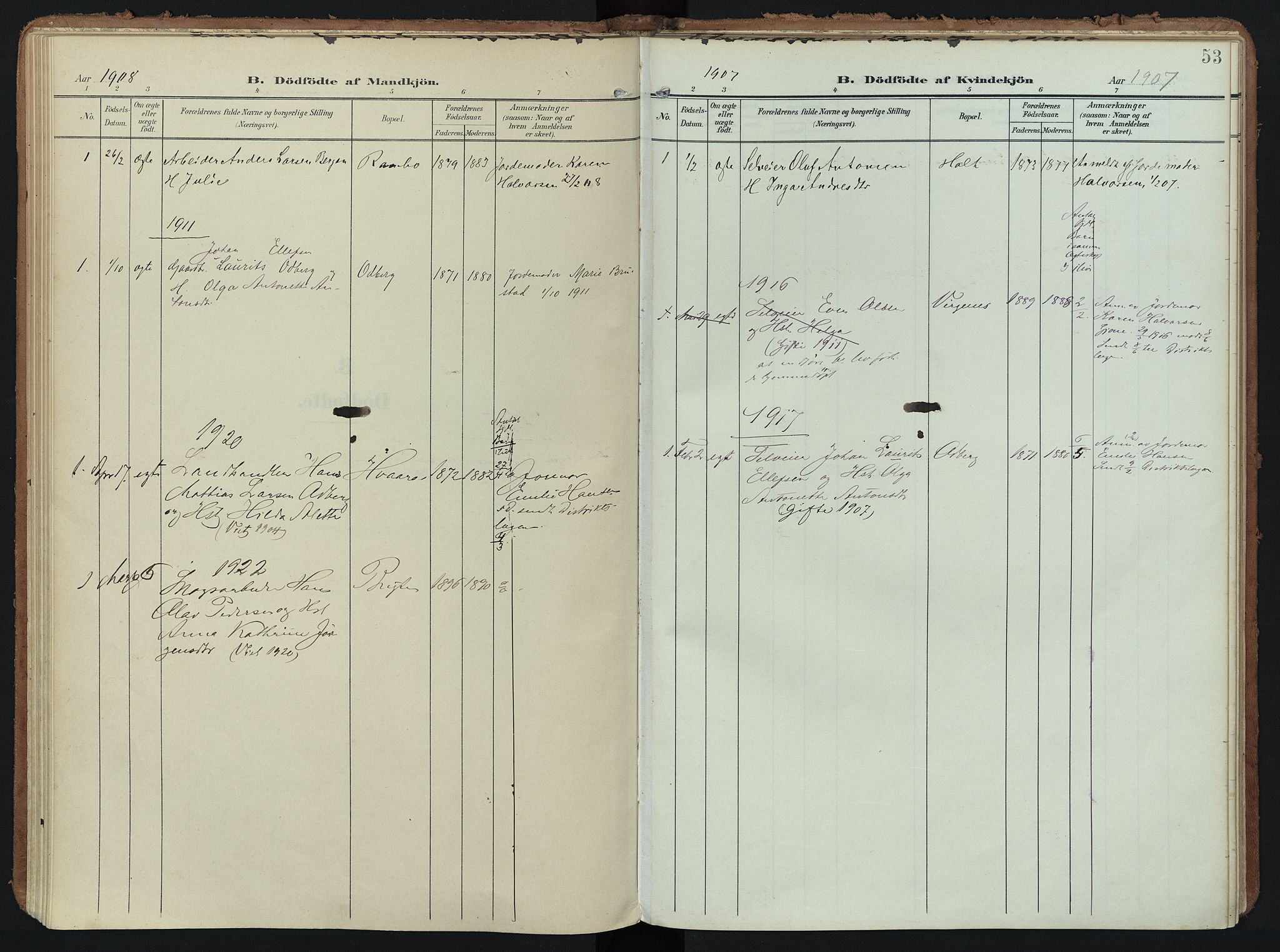 Hedrum kirkebøker, AV/SAKO-A-344/F/Fc/L0002: Parish register (official) no. III 2, 1907-1930, p. 53