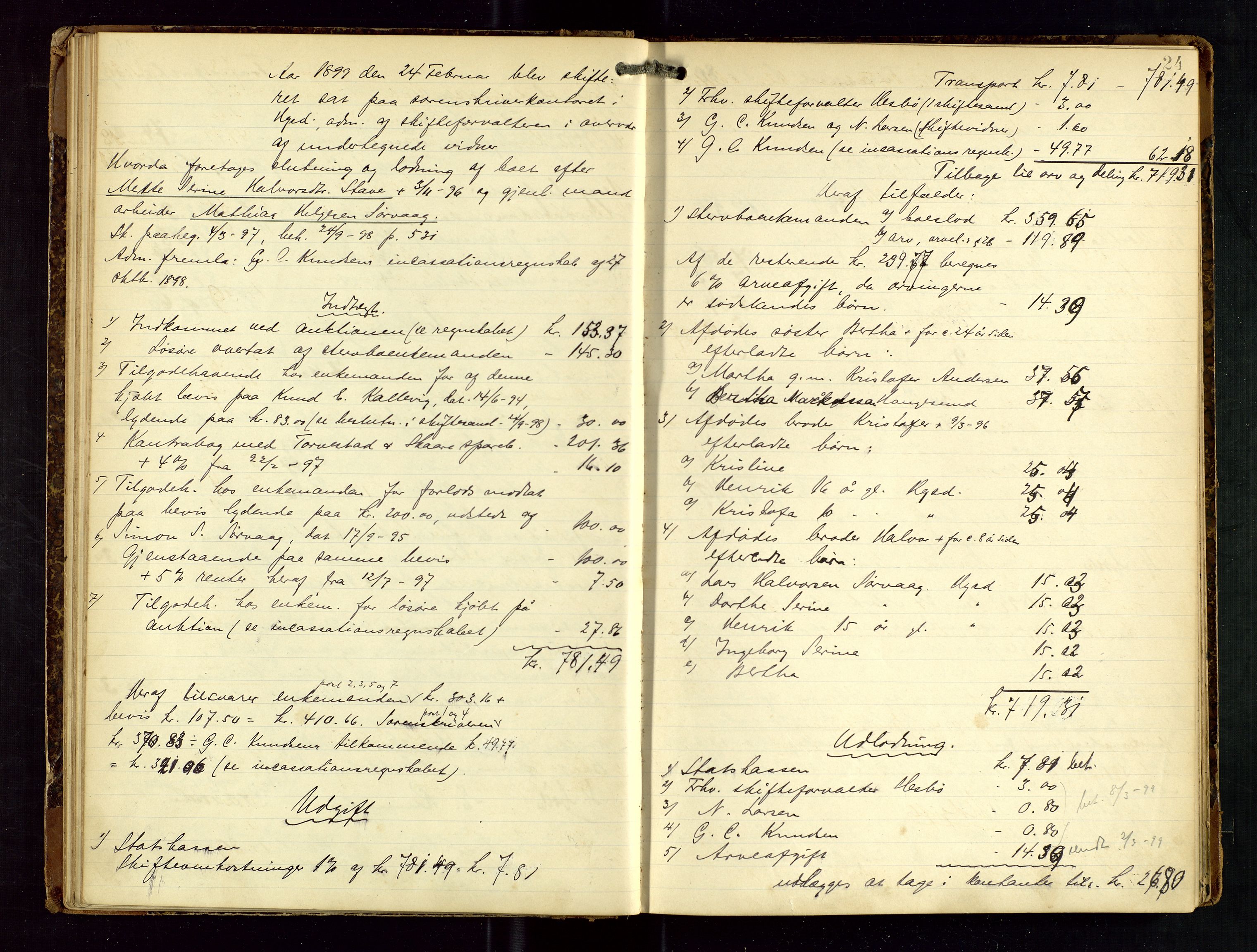 Haugesund tingrett, AV/SAST-A-101415/01/IV/IVD/L0001: Skifteutlodningsprotokoll, med register, 1897-1904, p. 23b-24a